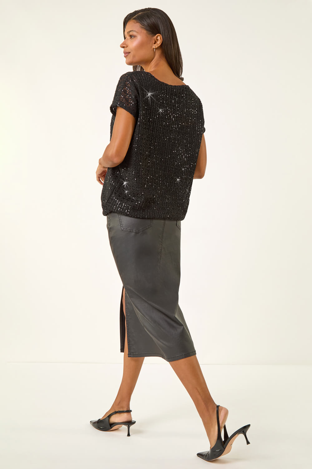 Black Sparkly Sequin Cut Out Top, Image 4 of 5