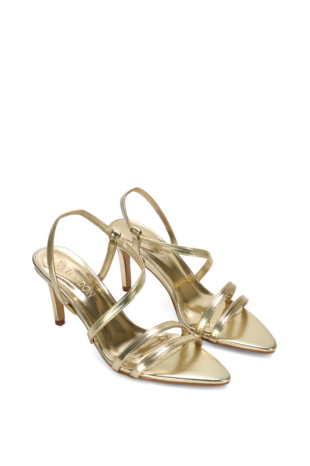 Gold XY LONDON Gold 'Theodora' Strappy Pointed Toe Stiletto Heel Sandal Shoes, Image 5 of 5