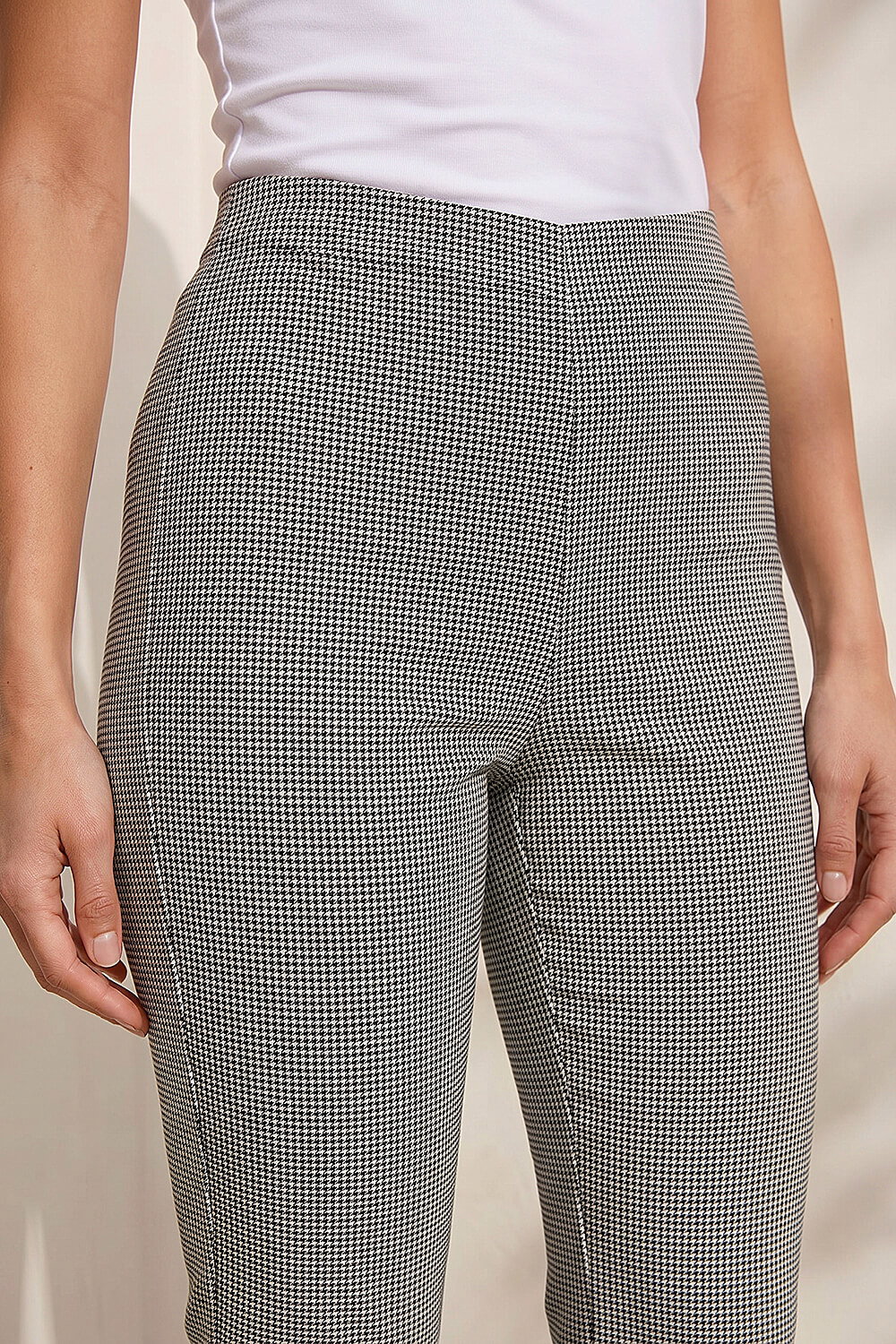 Light Grey Dogtooth Stretch Wide Leg Trouser, Image 5 of 4