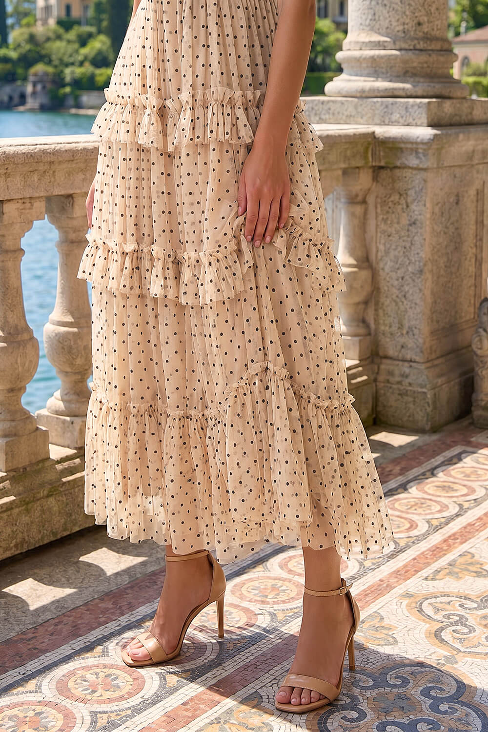 Ivory Polka Dot Frill Mesh Maxi Dress, Image 5 of 4