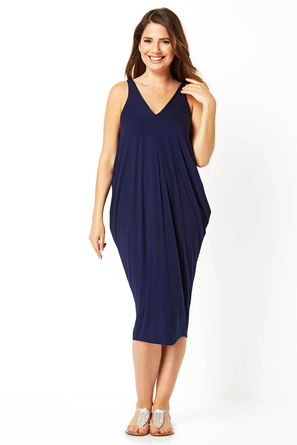 Navy Jersey Slouch Dress, Image 3 of 5