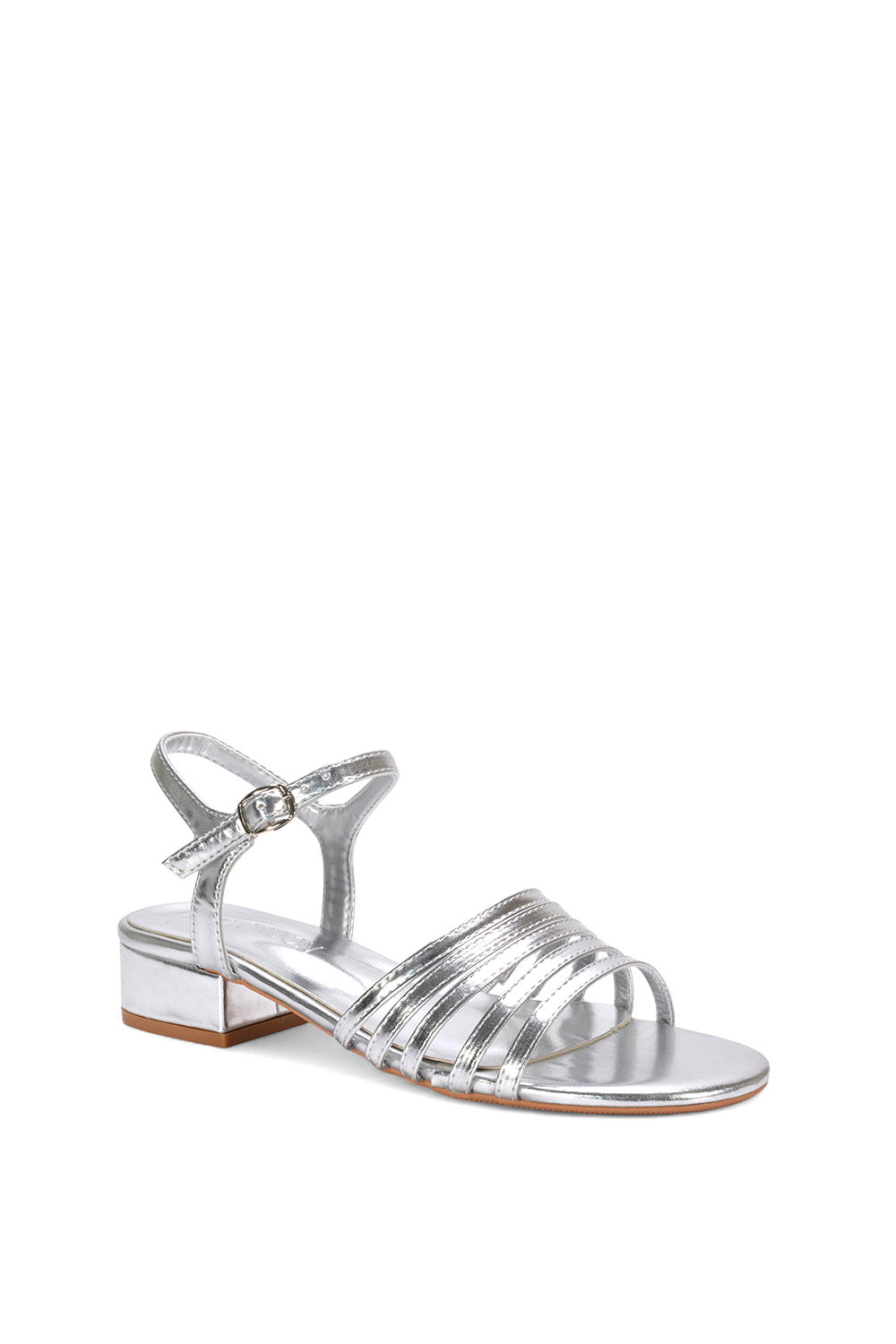 Silver 'Katie' Low Heel Open Toe Sandals With Ankle Strap, Image 2 of 5