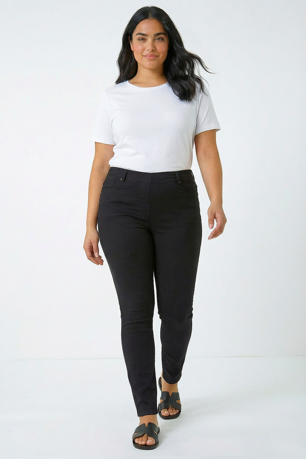 Roman Curve Women's Black Elastic Waist Stretch Denim Jegging Size 30-32