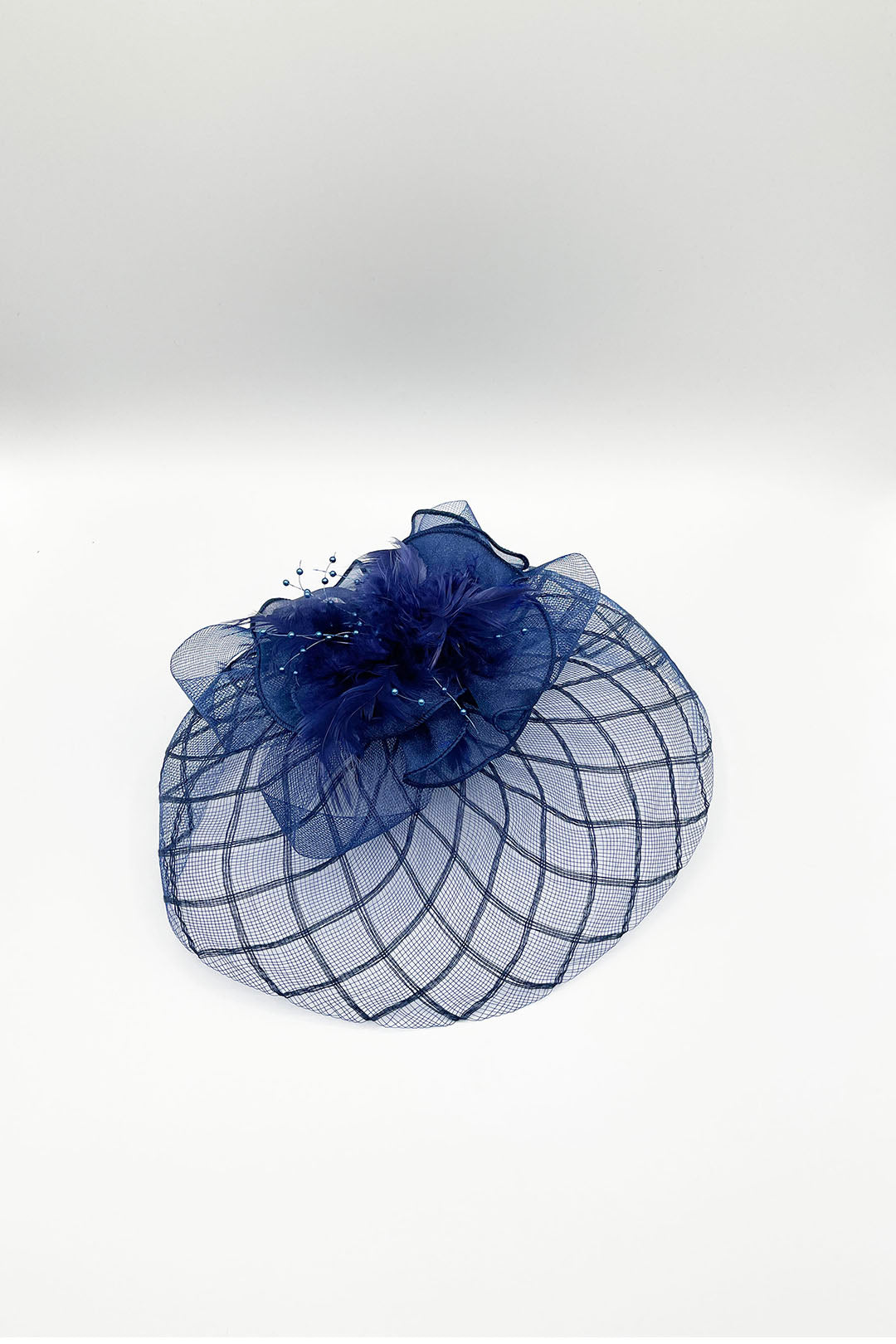 Navy Feather Floral Mesh Fascinator in Navy, Image 2 of 2