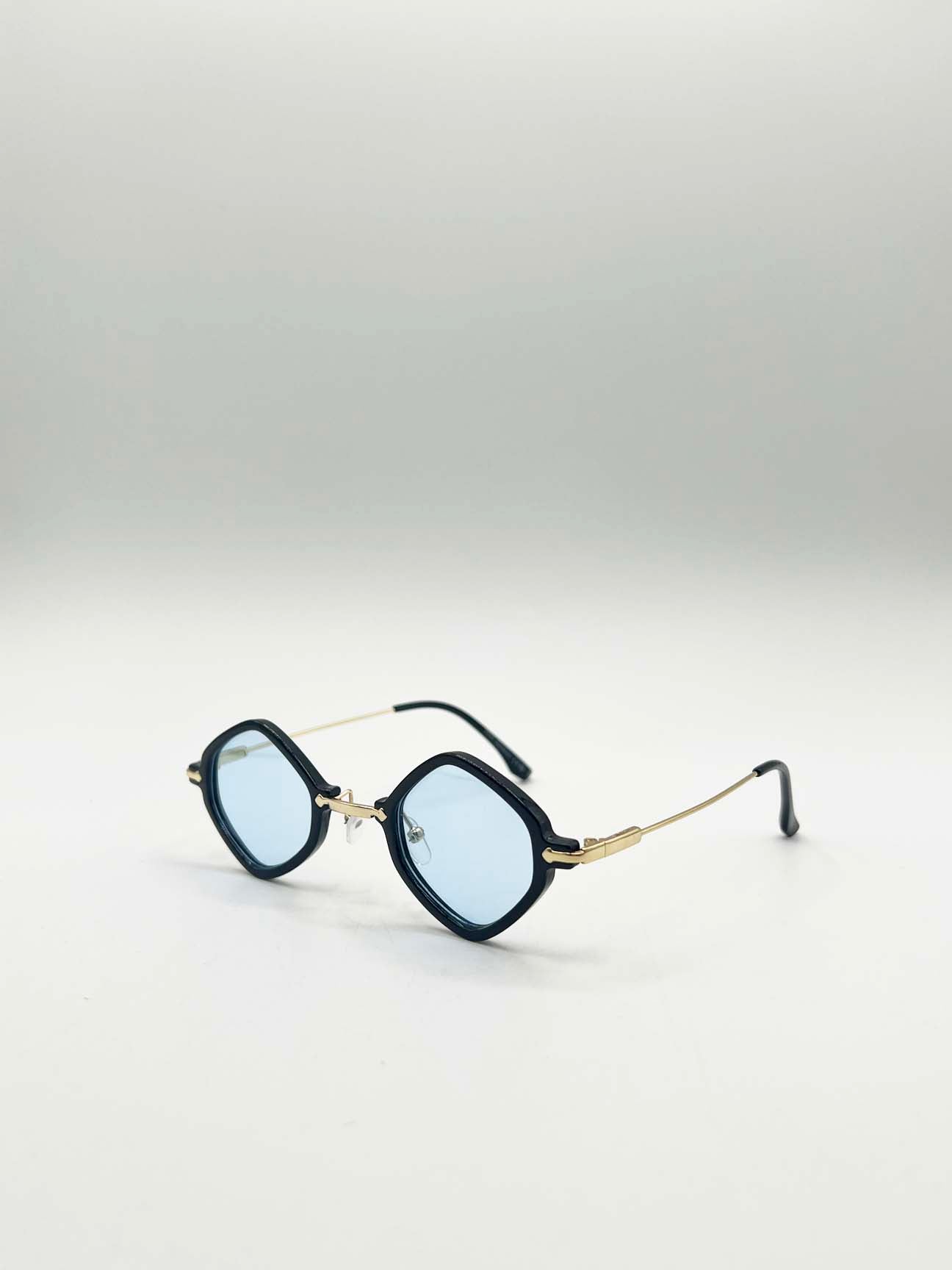 Blue Diamond Shape Sunglasses in Black Blue, Image 2 of 5