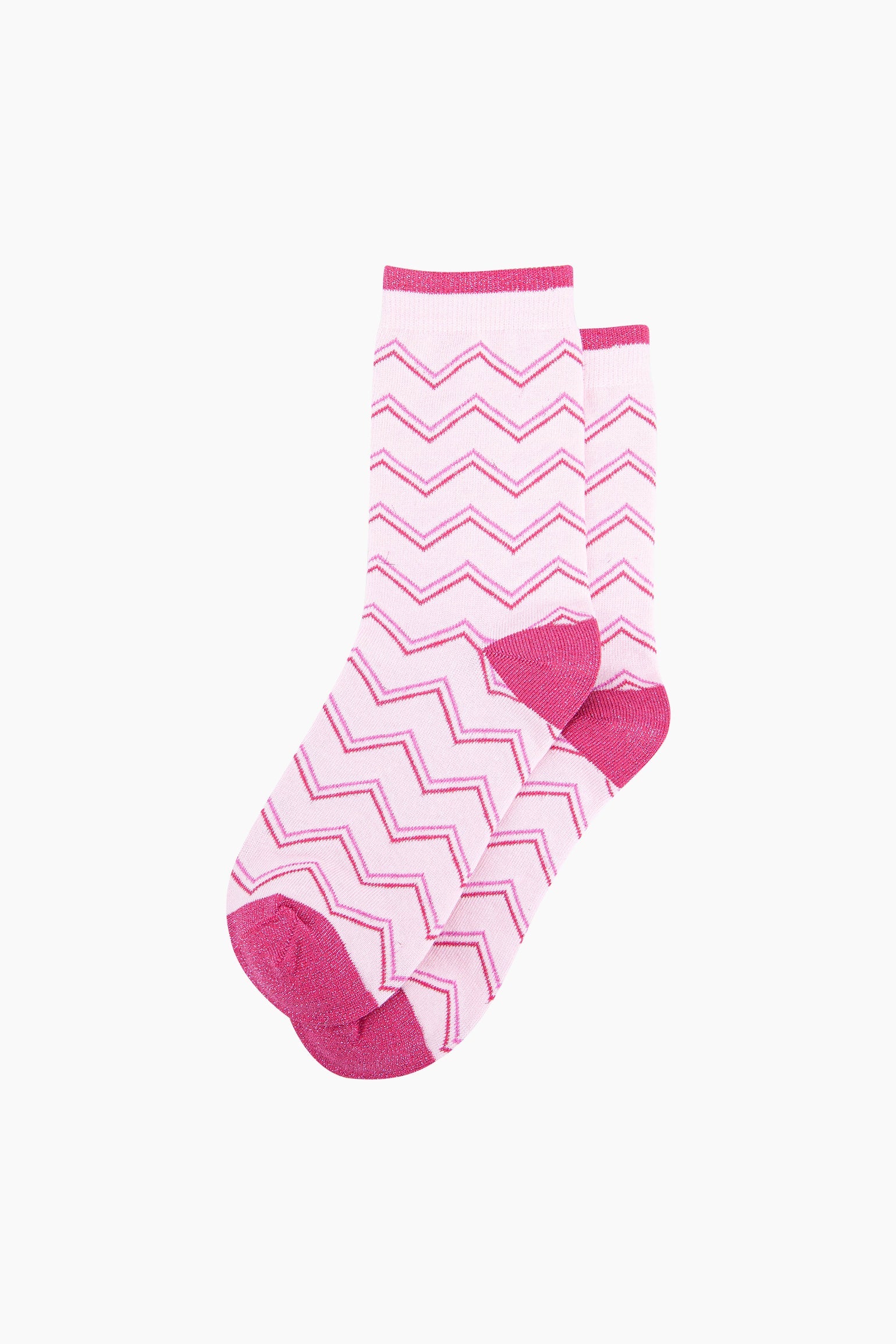 Light Pink Zig-Zag Combed Cotton Glitter Socks, Image 3 of 4