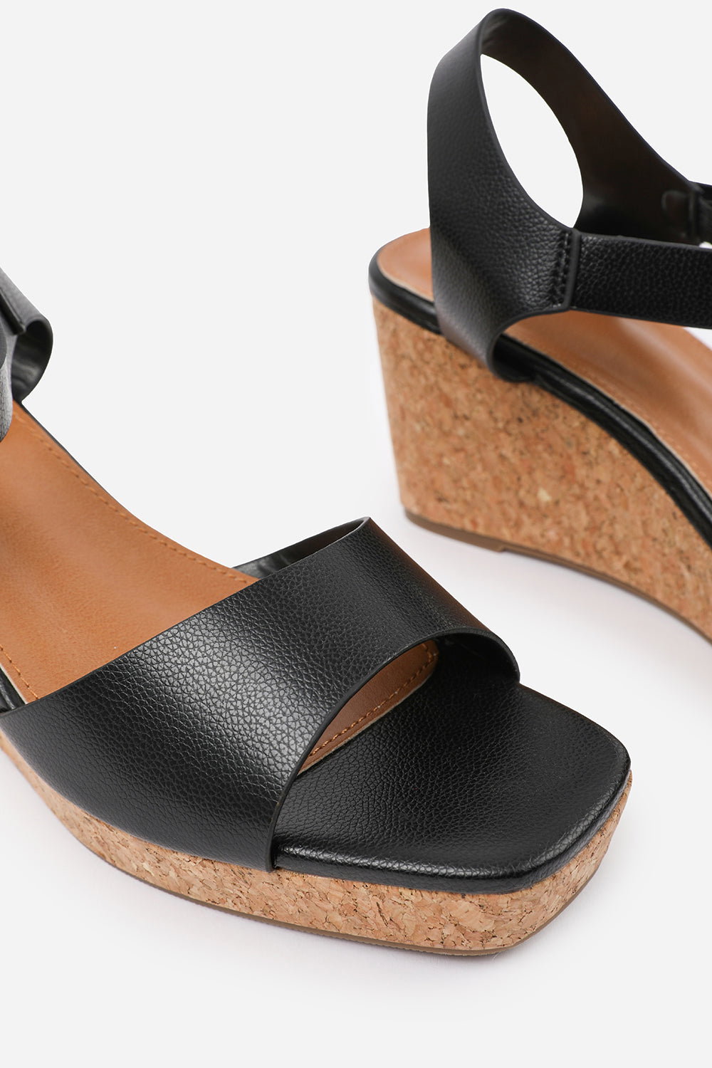 Black Imelda Wedge Sandals With Buckle Ankle Strap, Image 4 of 5