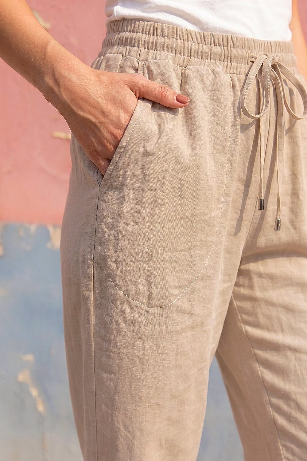 Stone Petite Drawstring Trousers, Image 5 of 4