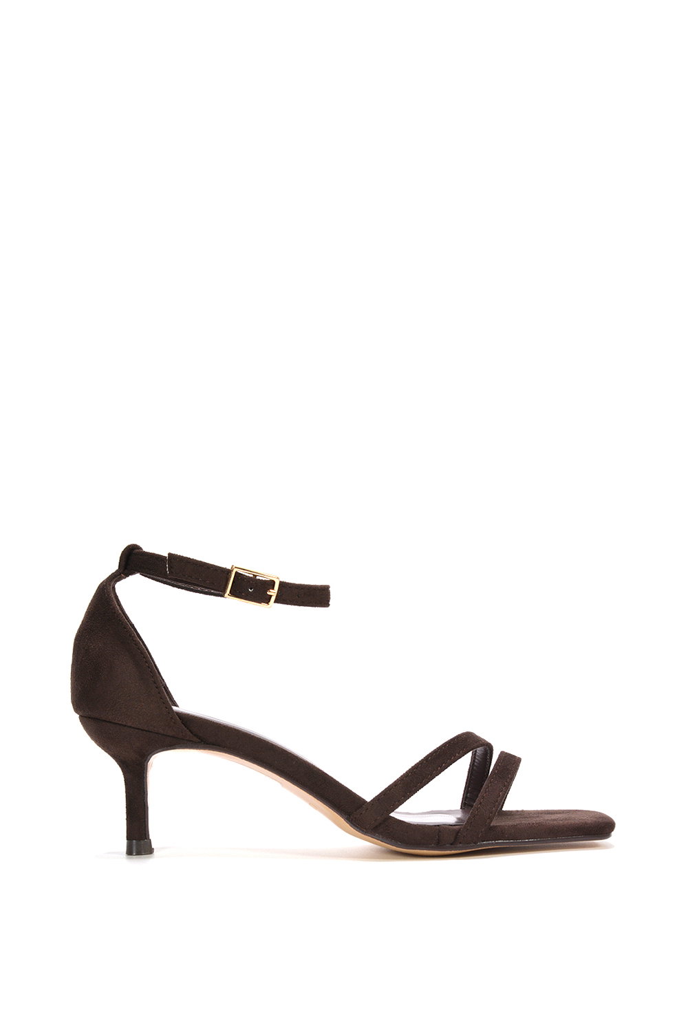 Black 'Lea' Open Toe Strappy Low Kitten Heel Sandal Shoes