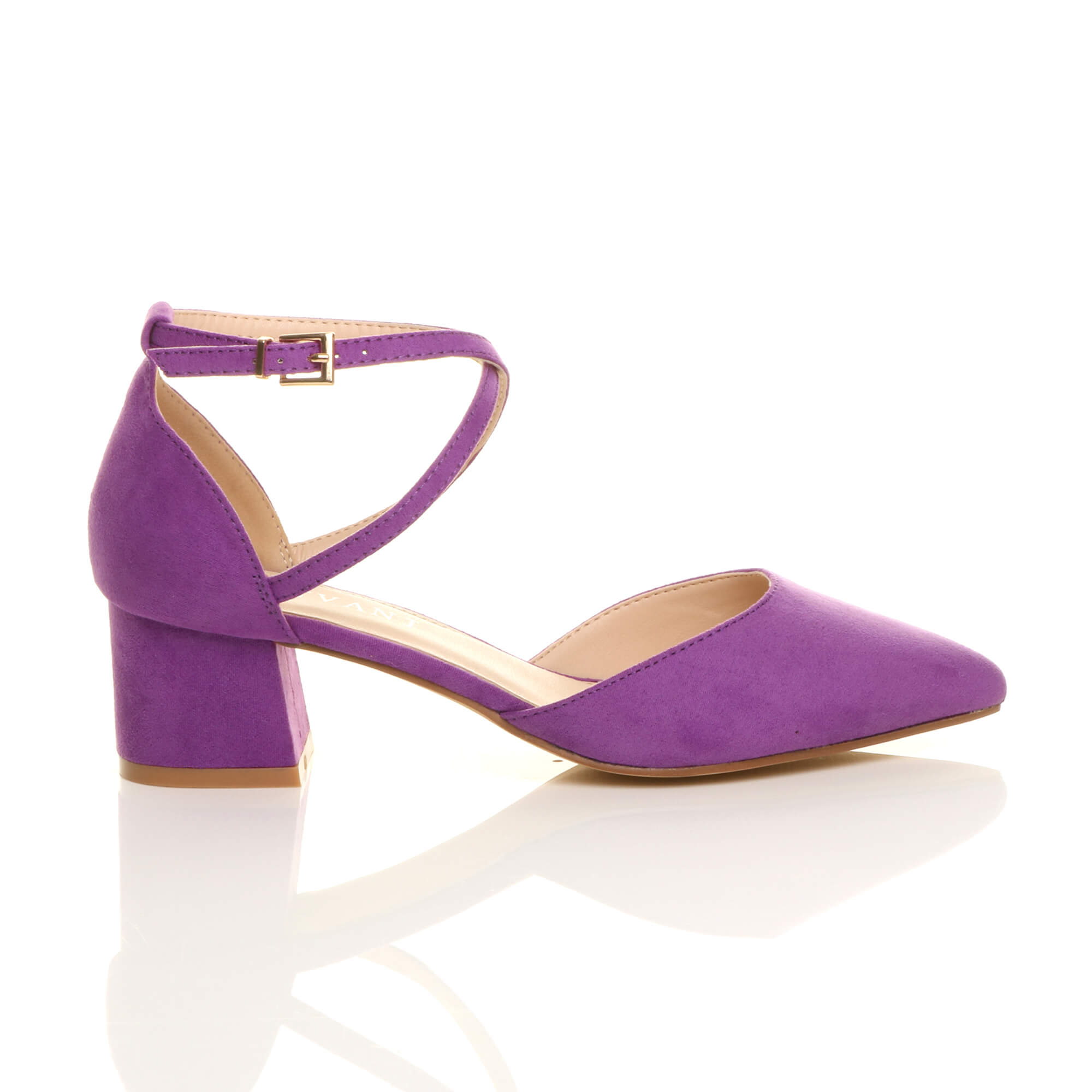 Purple AJVANI Purple Mid Block Heel Crossed Strap Pointed Toe 2 Part Heels, Image 2 of 6