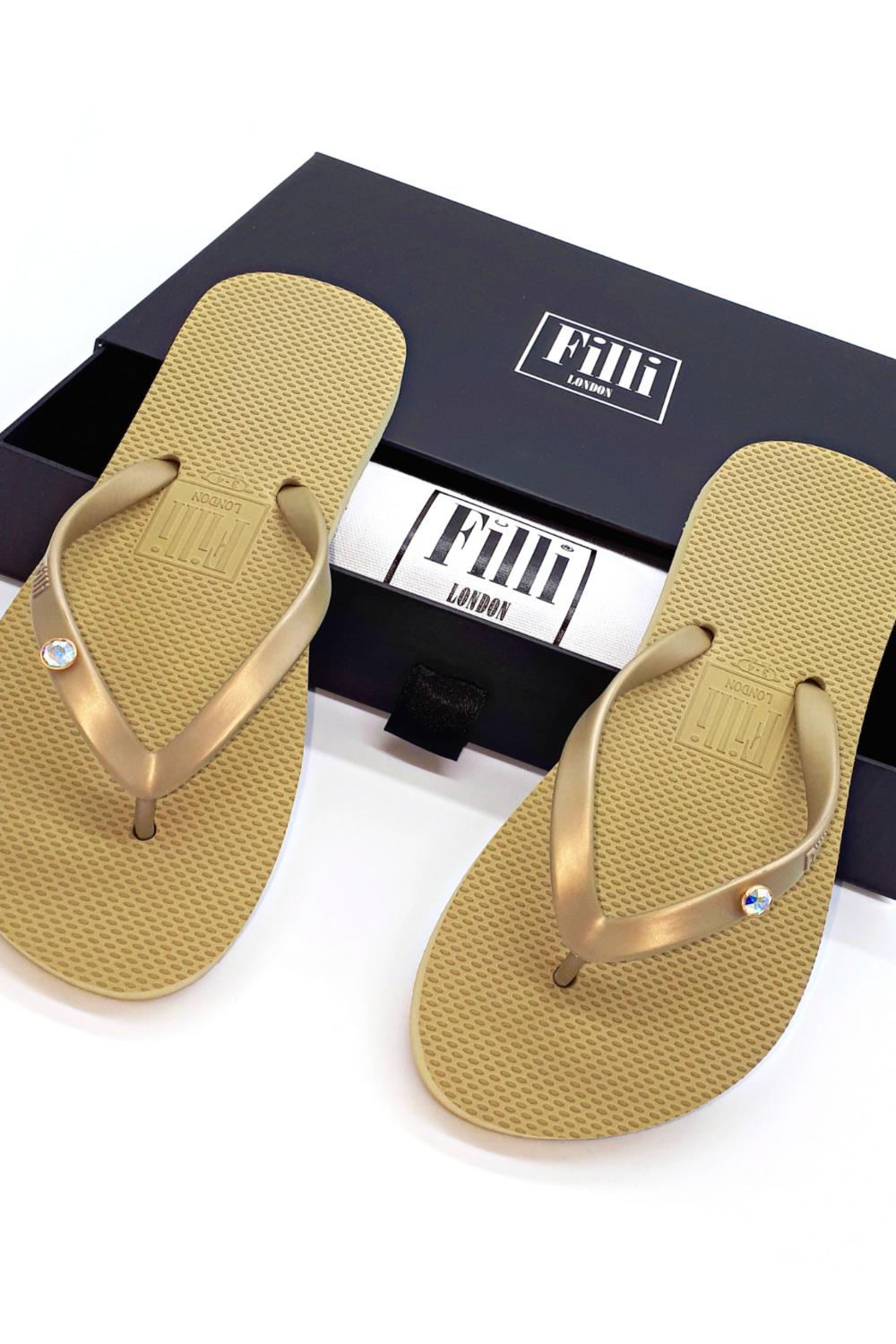 Gold Filli London Gold Aurora Luxury Crystal Flip Flops, Image 1 of 2