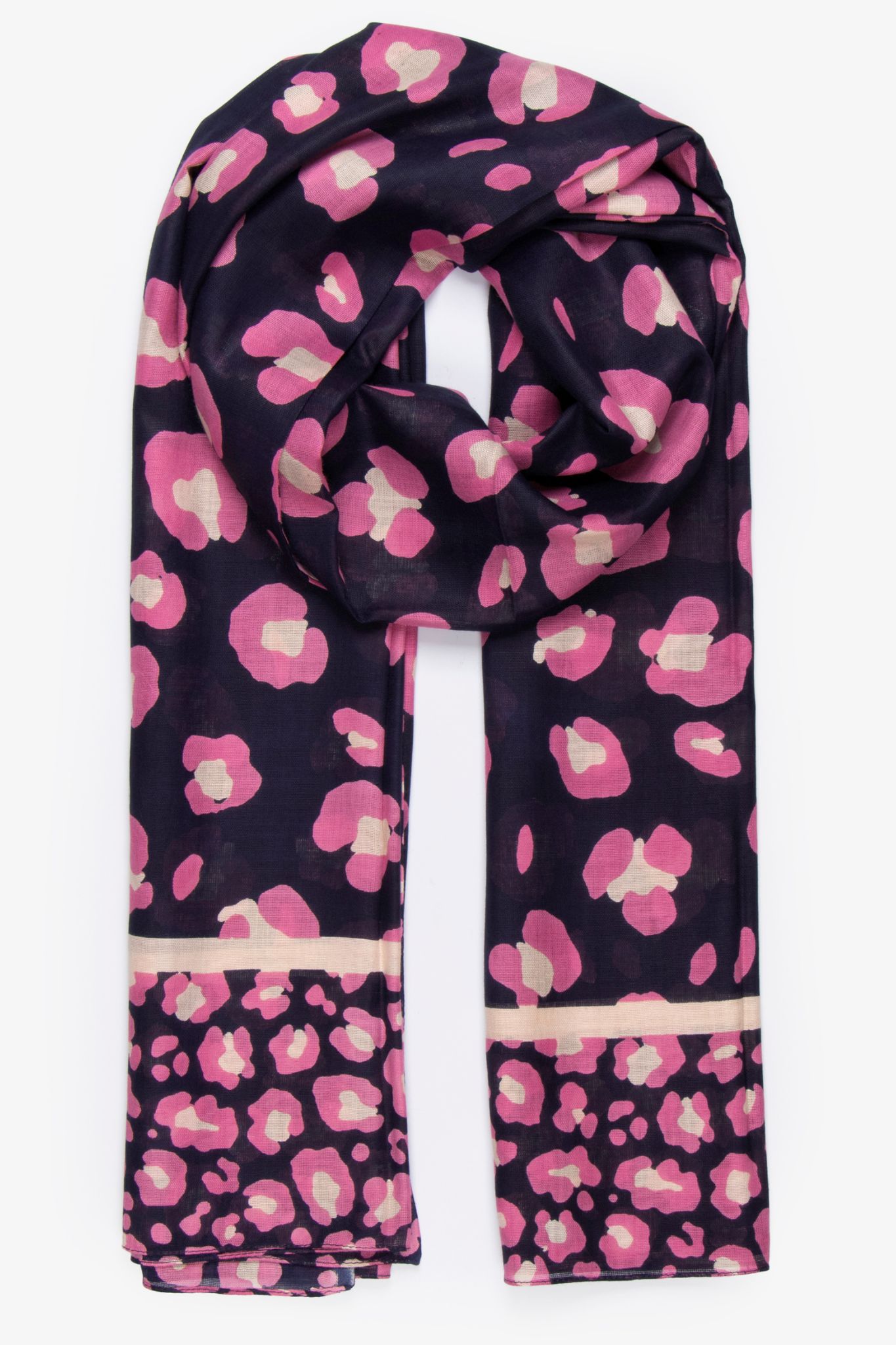 Pink Sarta Pink Bordered Leopard Print Lightweight Scarf, Image 1 of 3
