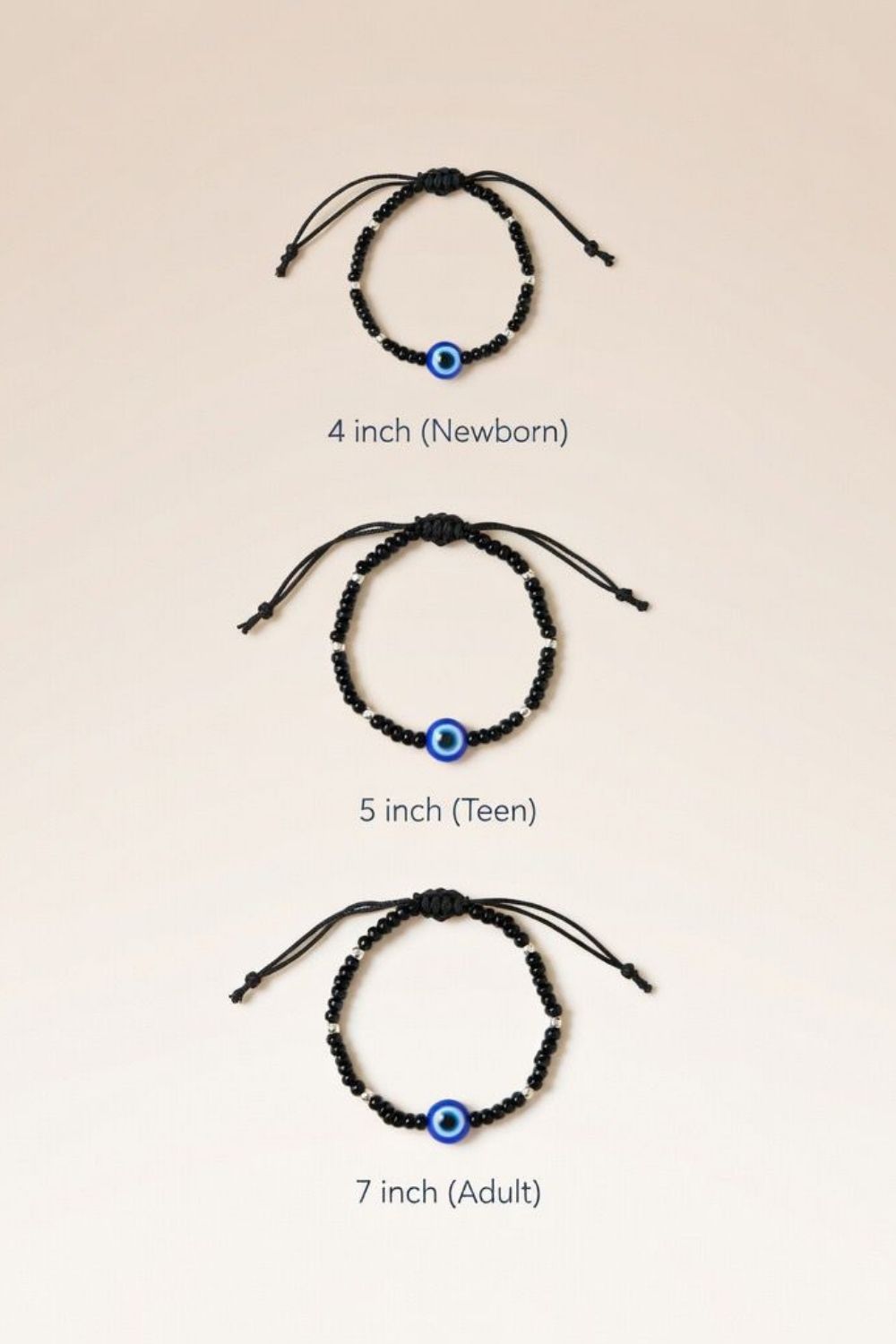 Black Adjustable Black Beads Evil Eye Bracelet For Kids And Adults