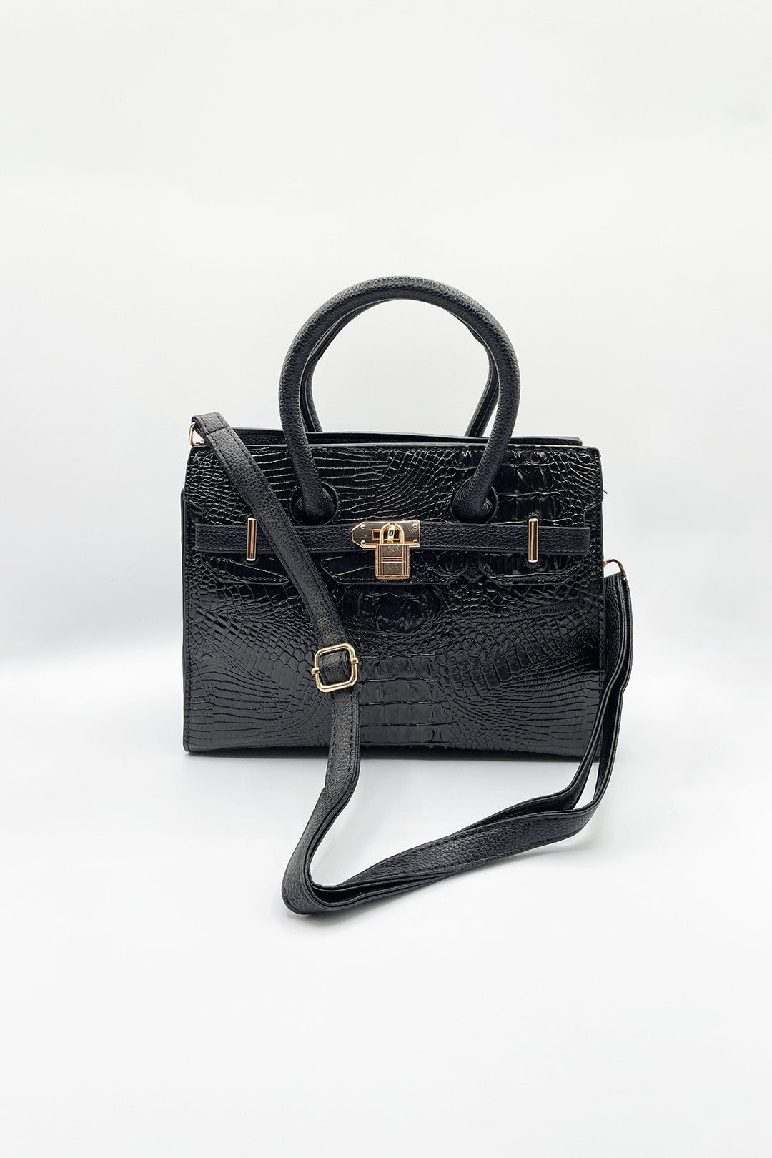 Black Crocodile-Print Handbag, Image 2 of 5