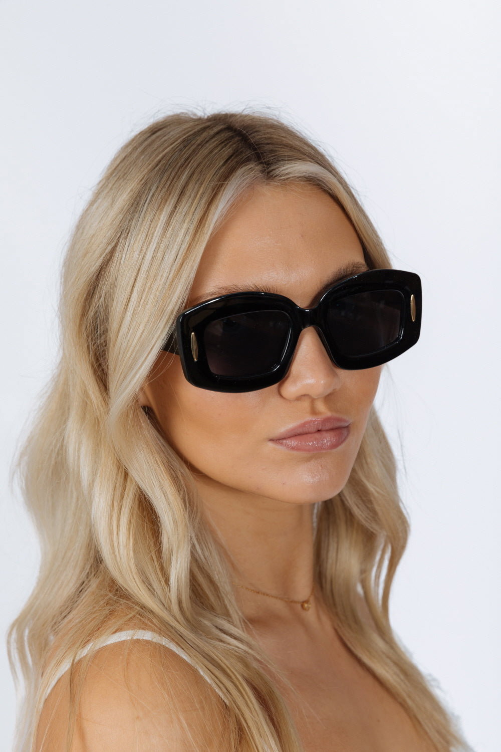 Black Oversized Rectangle Sunglasses in Black, Image 6 of 6