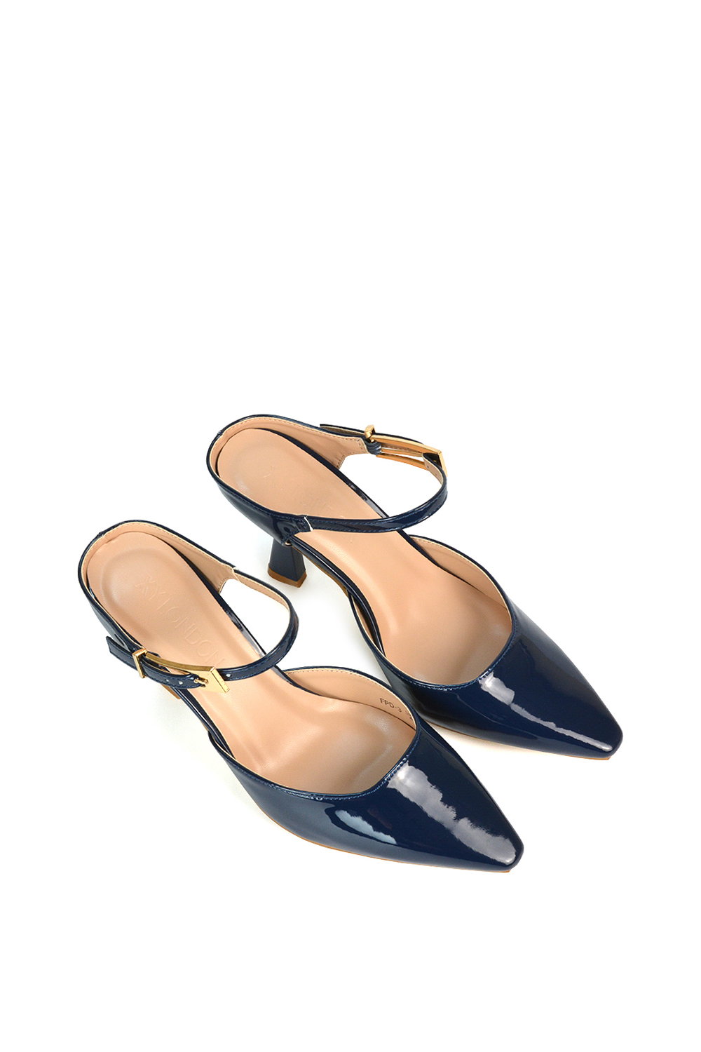 Navy XY LONDON Navy 'Daisy-May' High Heel Mules With Pointed Toe, Image 4 of 6