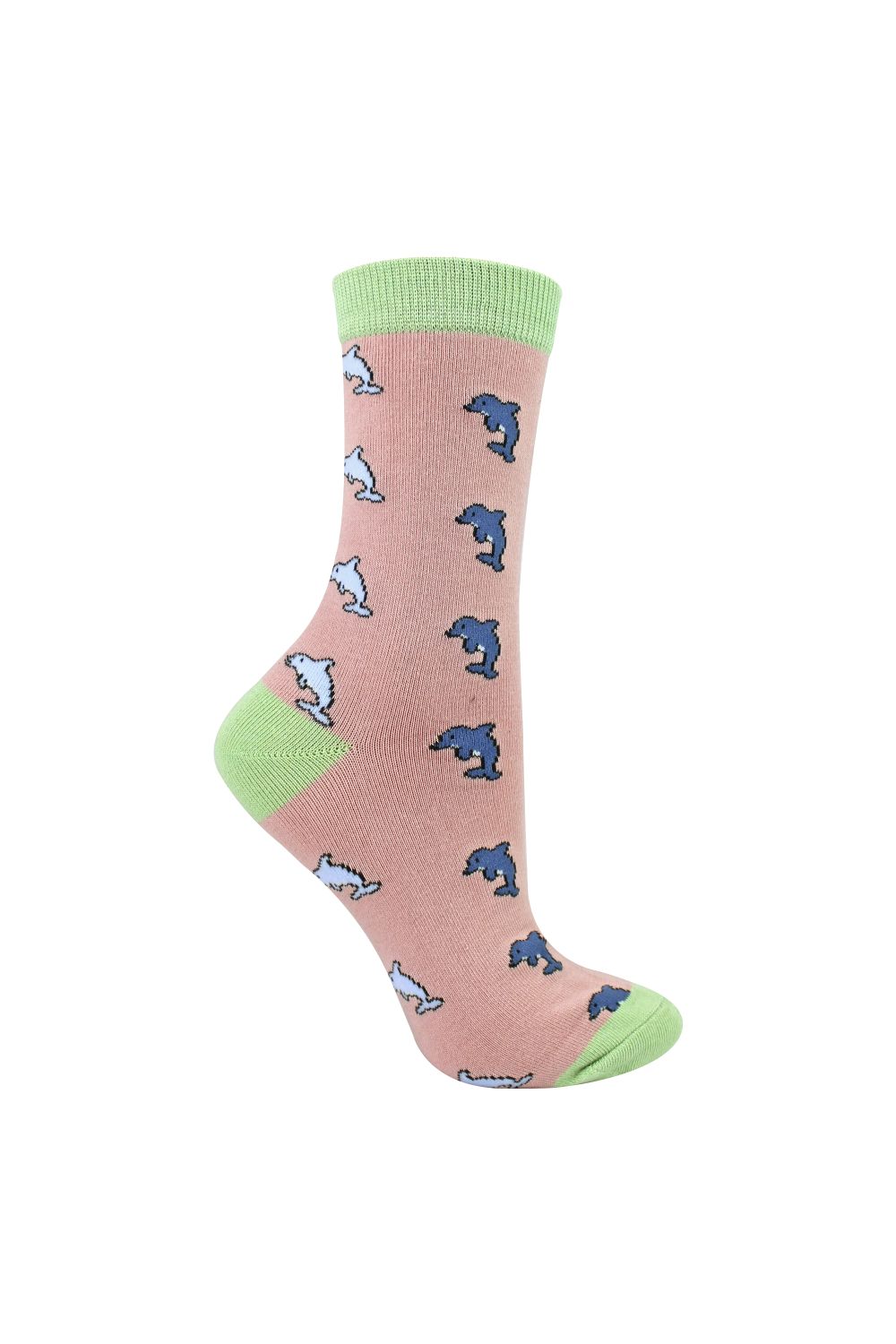 Pink Ladies Dolphins Novelty Patterned Bamboo Socks, Image 1 of 5