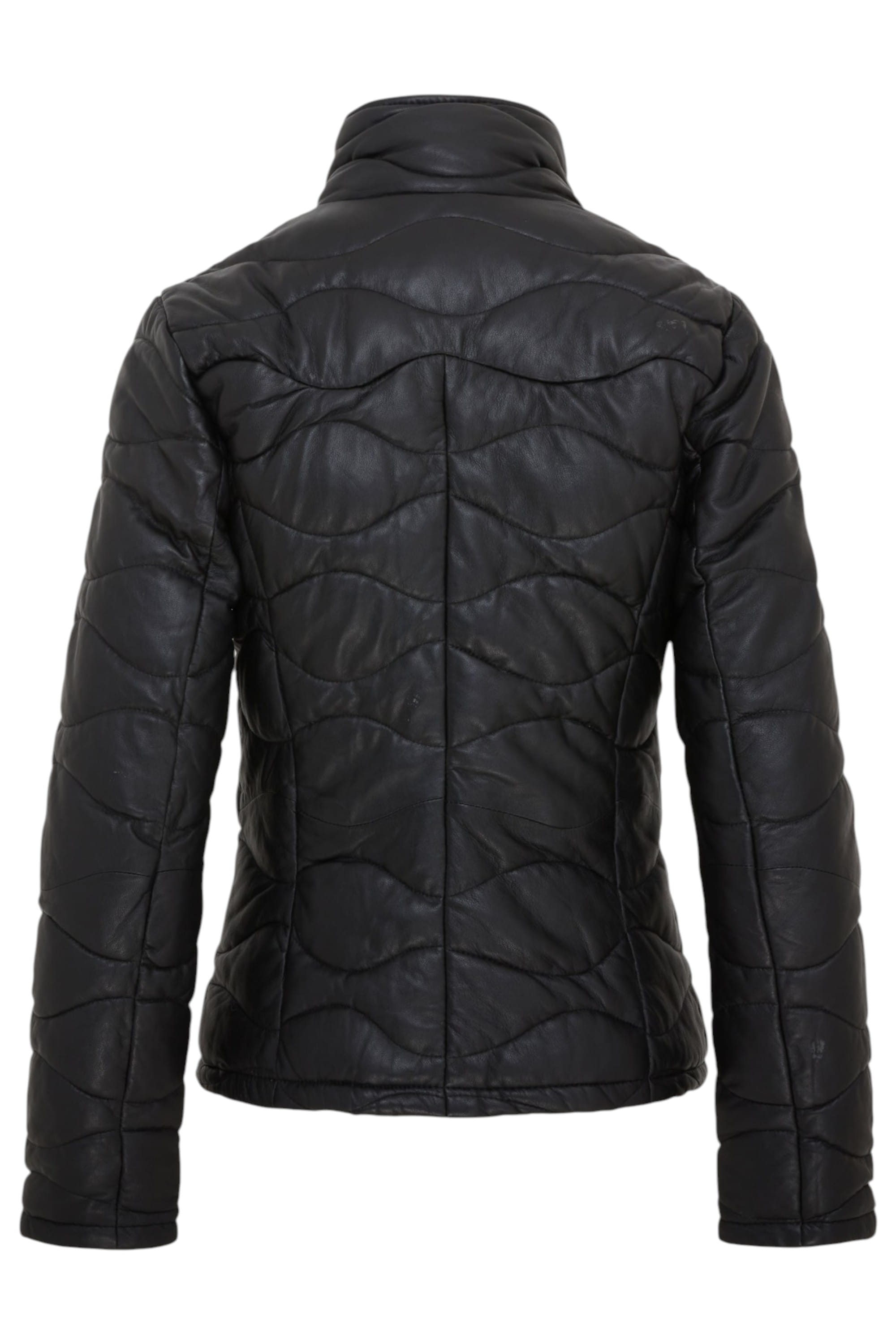 Black Infinity Leather Black Puffer Quilted Bomber Leather Jacket, Image 4 of 7