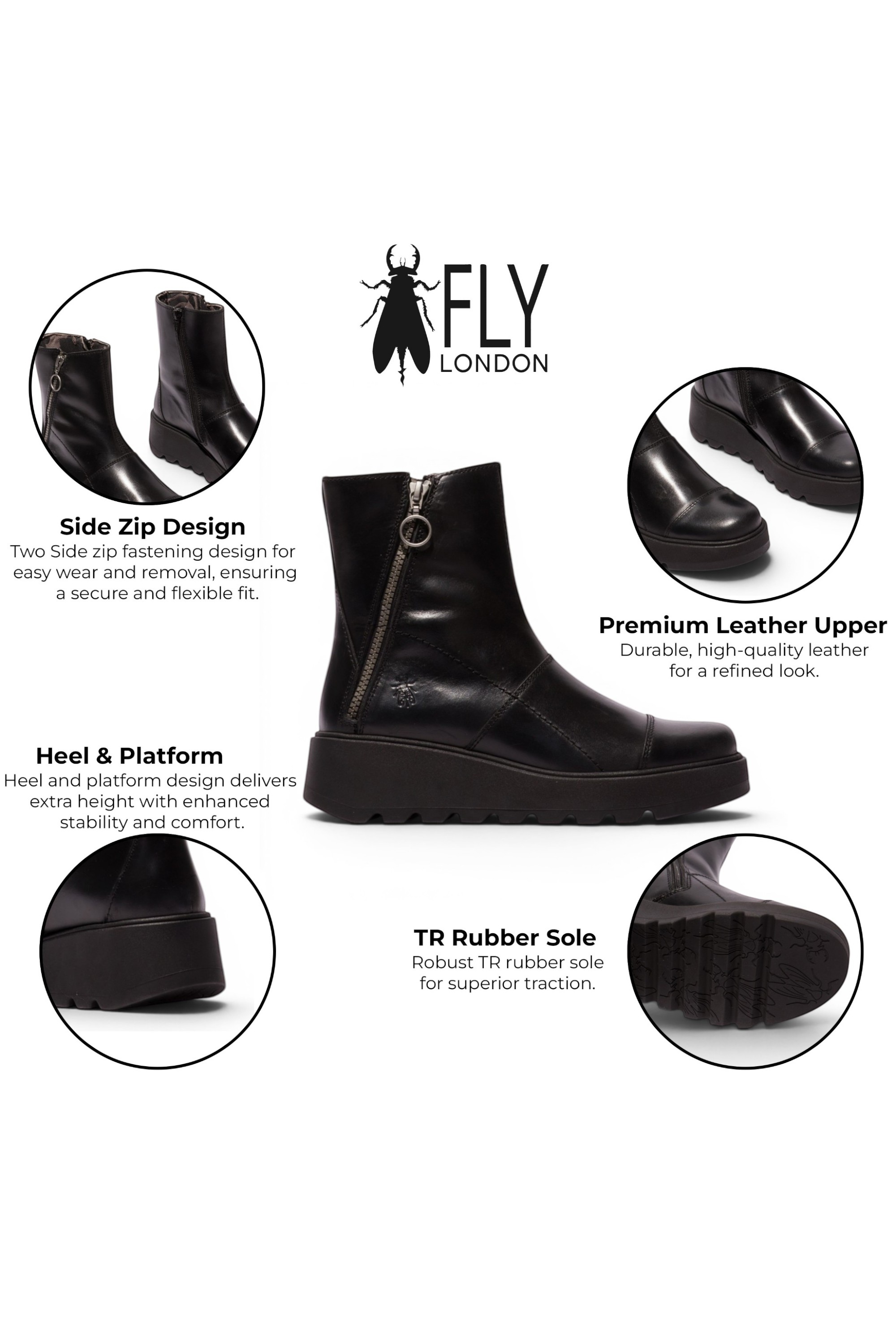 Black Womens Leather Platform Boots-TARP553FLY, Image 3 of 5