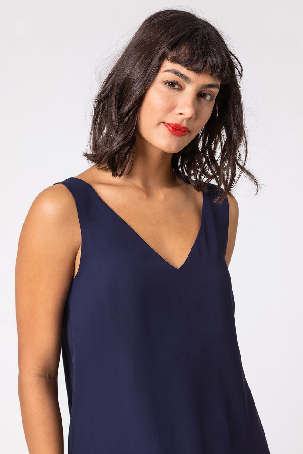 Navy V-Neck Sleeveless Vest Top, Image 5 of 4