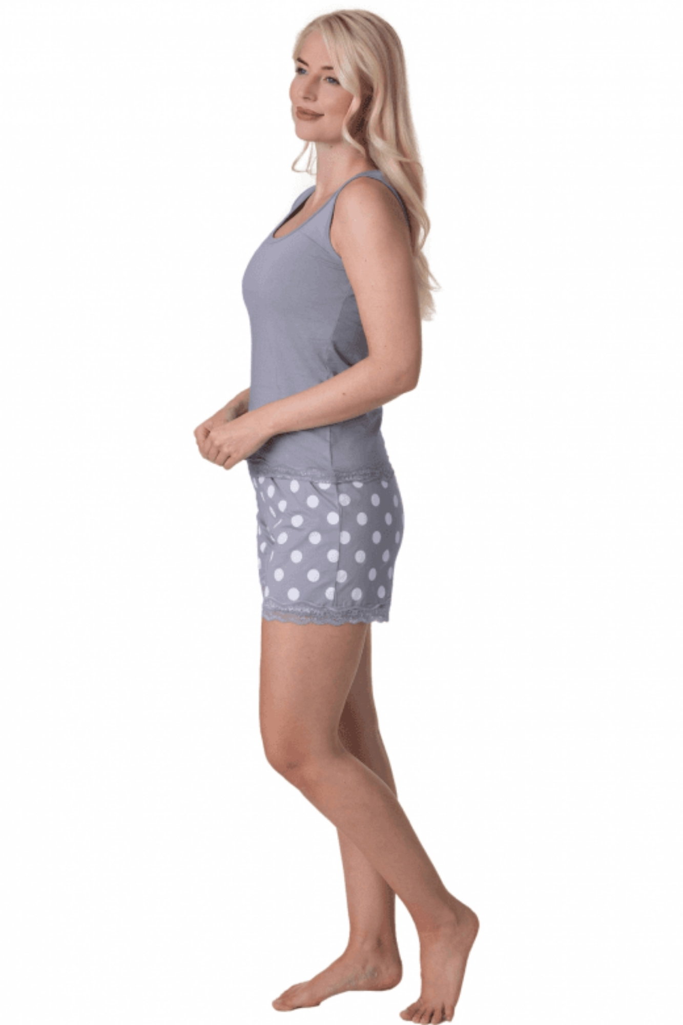 Grey Camille Lingerie Grey 100% Cotton Plain Sleeveless Top Pyjama, Image 2 of 5