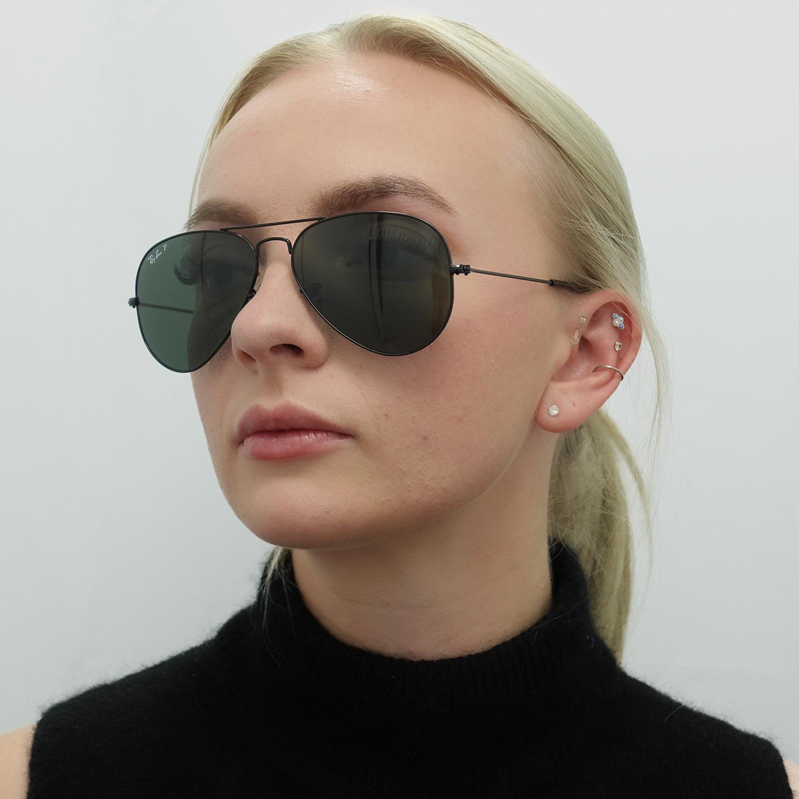 Black Aviator Black Green Polarized Aviator 3025 Sunglasses, Image 6 of 6