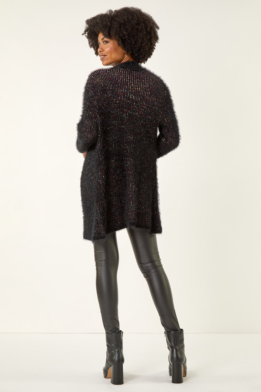Black Fluffy Eyelash Knit Cardigan, Image 4 of 5