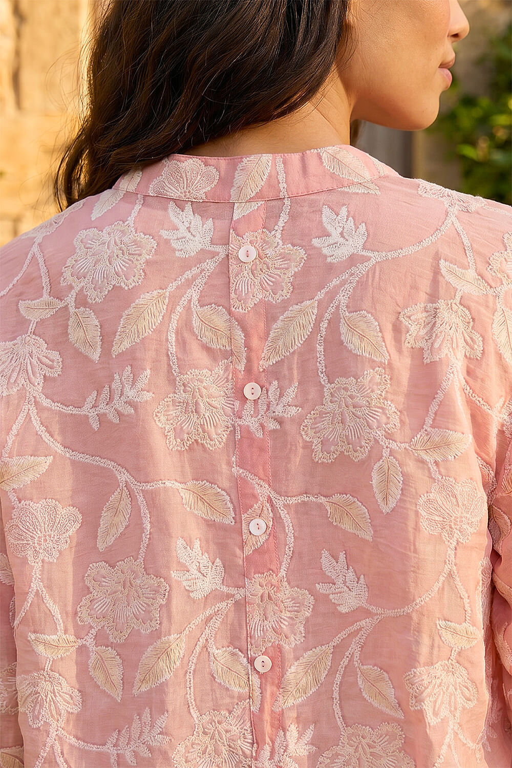 Light Pink Floral Print V-Neck Button Blouse, Image 5 of 4