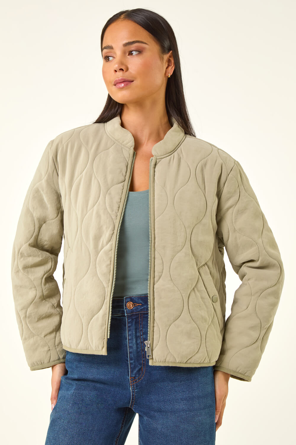 KHAKI Petite Quilted Puffer Jacket, Image 4 of 5