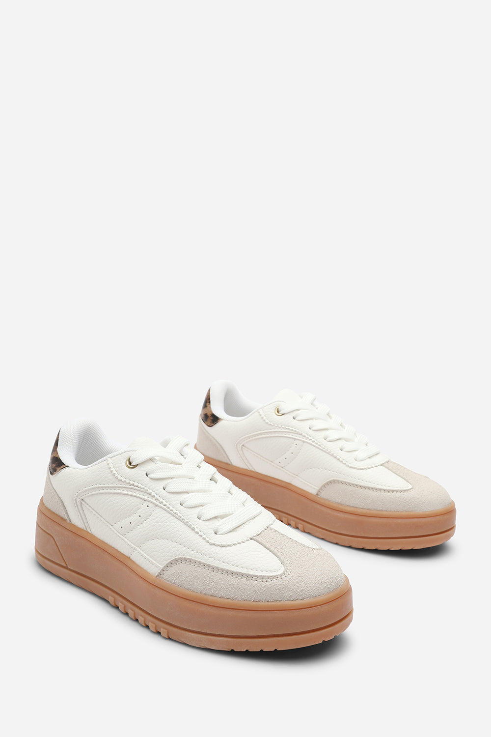 White 'Yulia' Low Wedge Lace up trainer, Image 4 of 8