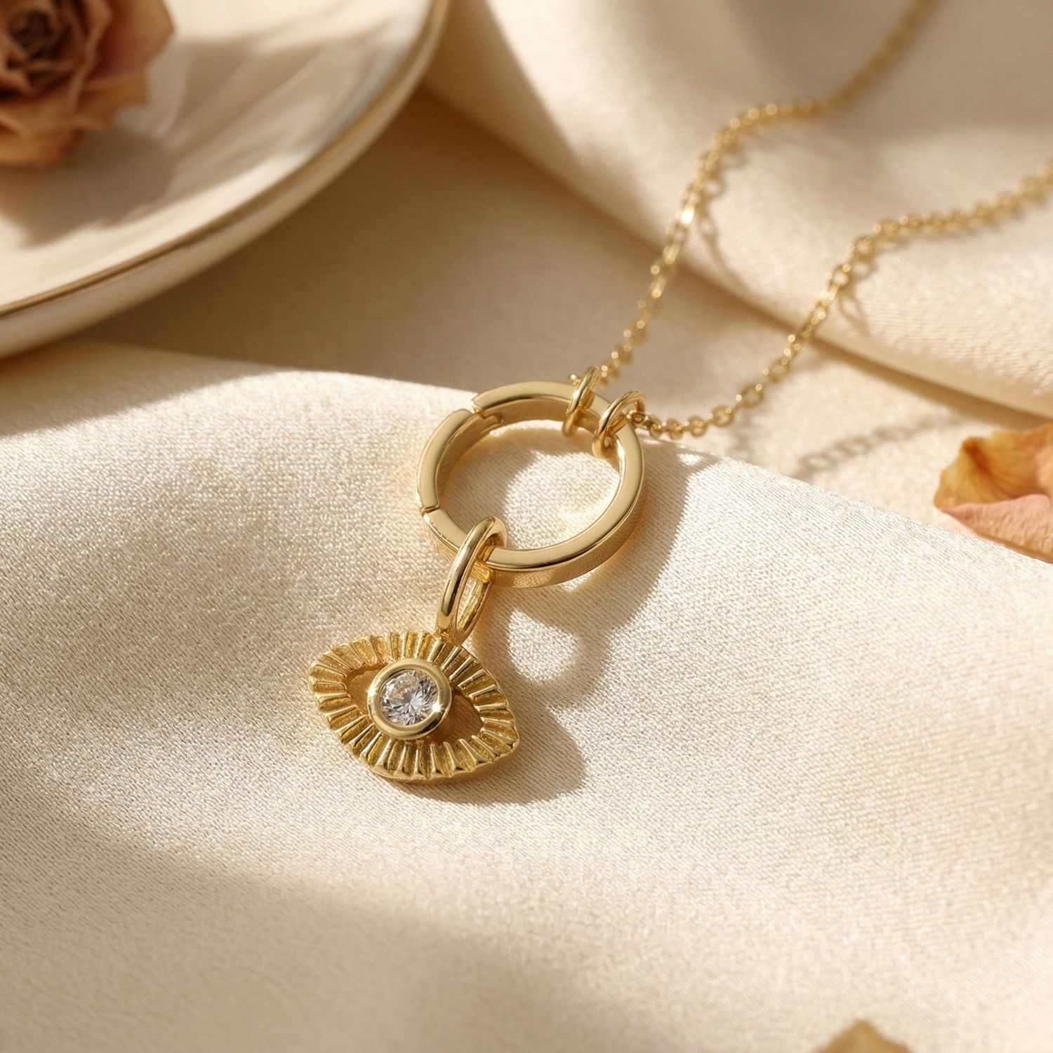 Metallic Gold Plated Evil Eye Pendant Charm Good Luck Necklace