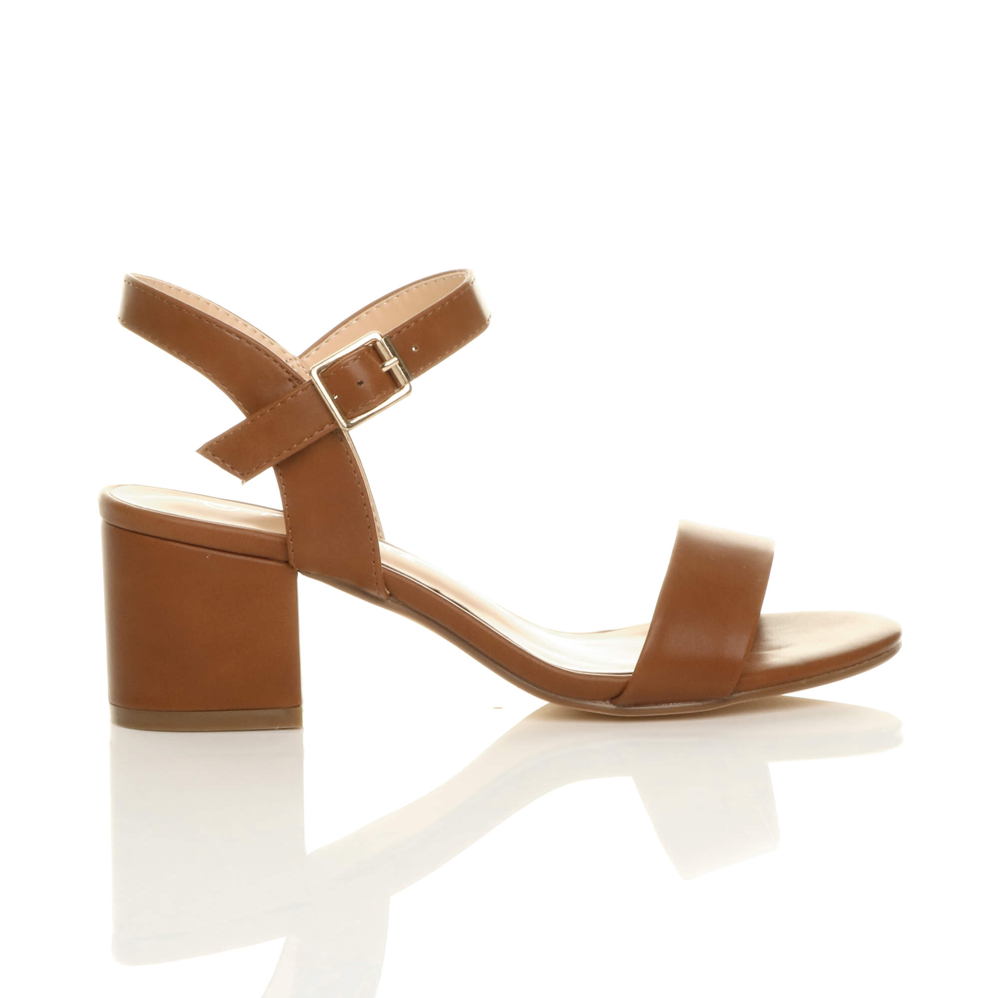 Tan AJVANI Tan Mid Block Heel Strappy Sandals, Image 2 of 6