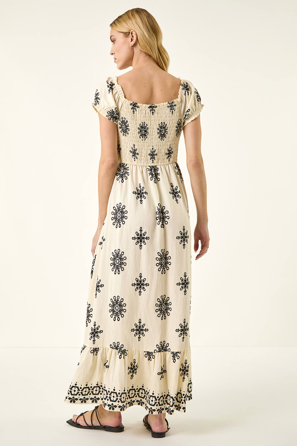 Ivory  Broderie Shirred Maxi Dress, Image 4 of 5
