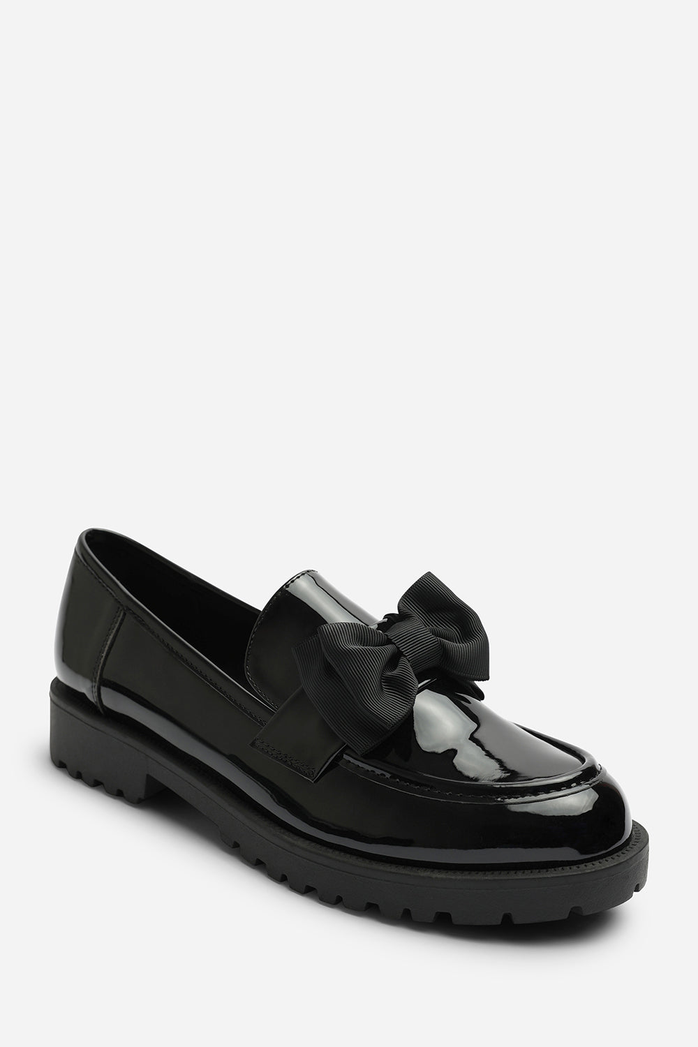 Black Kinley Chunky Bow Detail Patent Loafers, Image 3 of 6