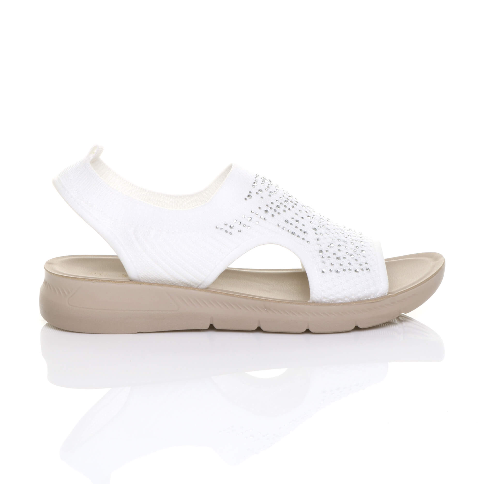 White AJVANI White Slingback Diamante Summer Holiday Comfort Sandals, Image 2 of 5