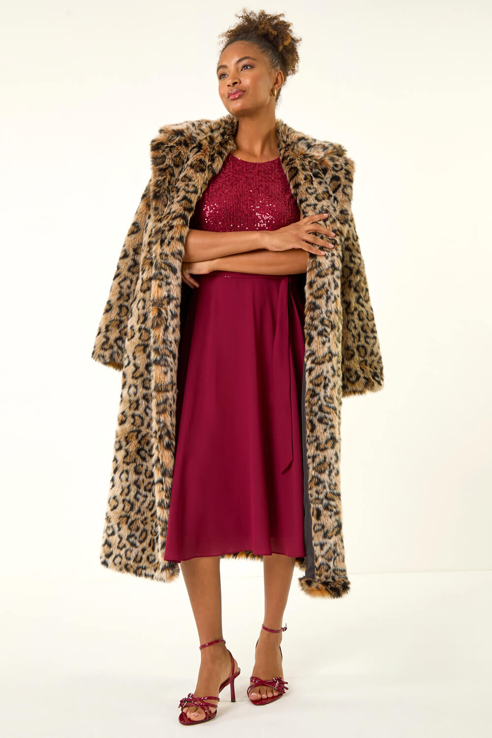 Bordeaux Sequin Bodice Betlted Chiffon Dress, Image 7 of 6