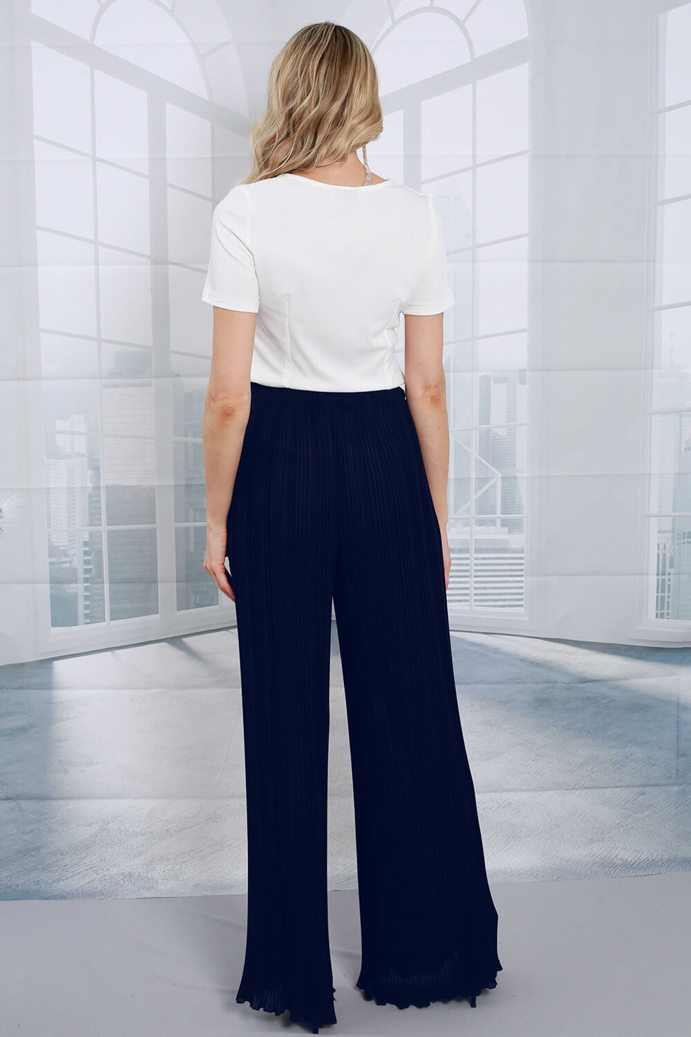 Navy Julianna Pleated Wide Leg Trouser, Image 3 of 3