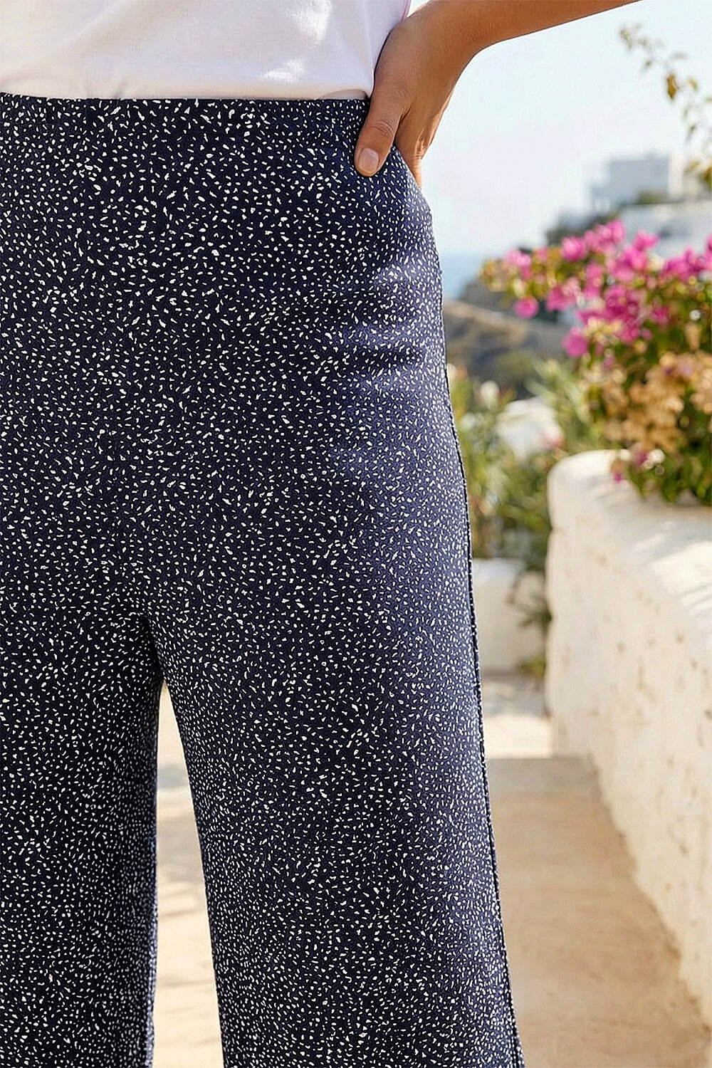 Black Curve Abstract Spot Print Palazzo Trouser, Image 5 of 4