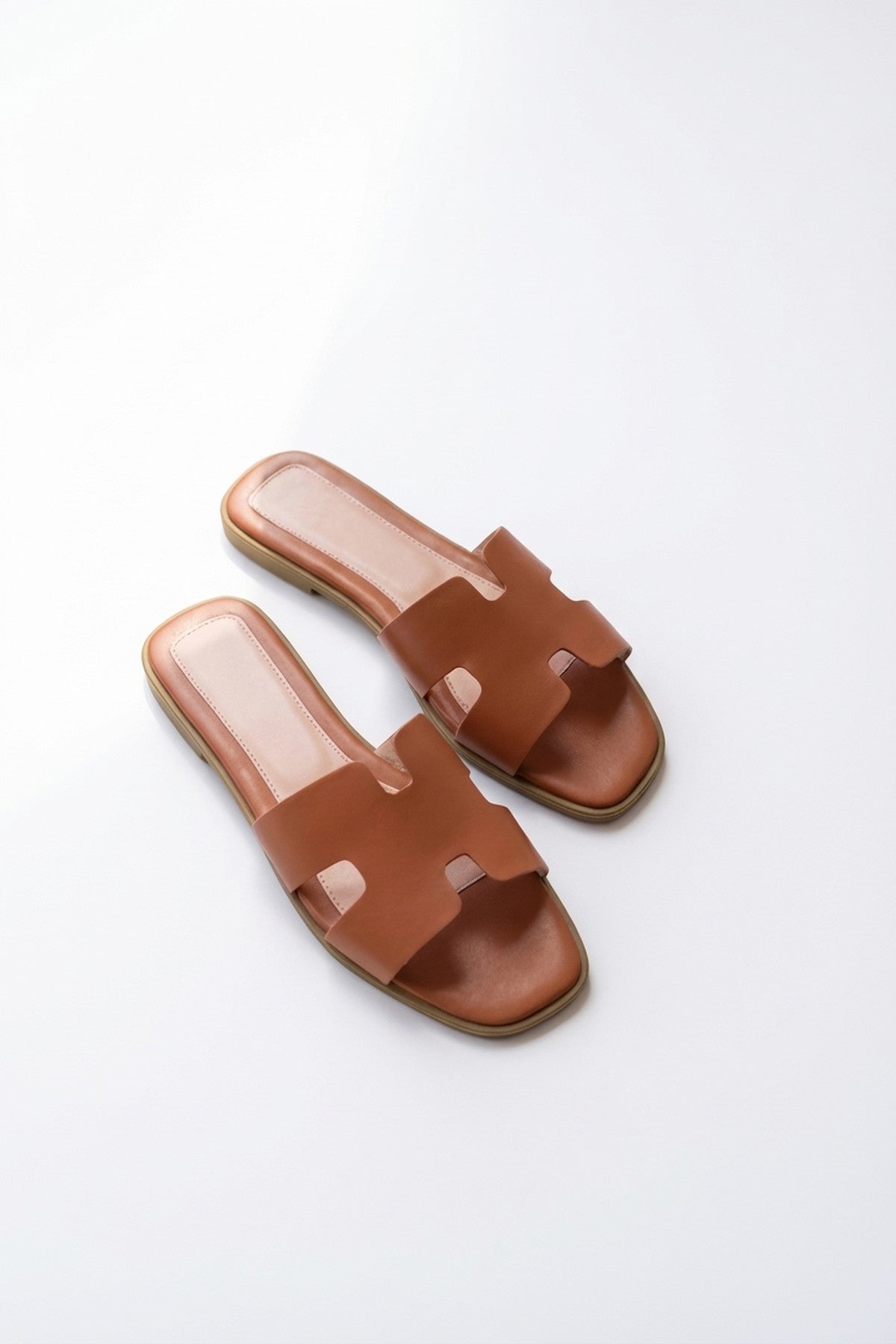 Tan iKrush Tan Aria Womens H-Strap Flat Slide Sandals, Image 7 of 8