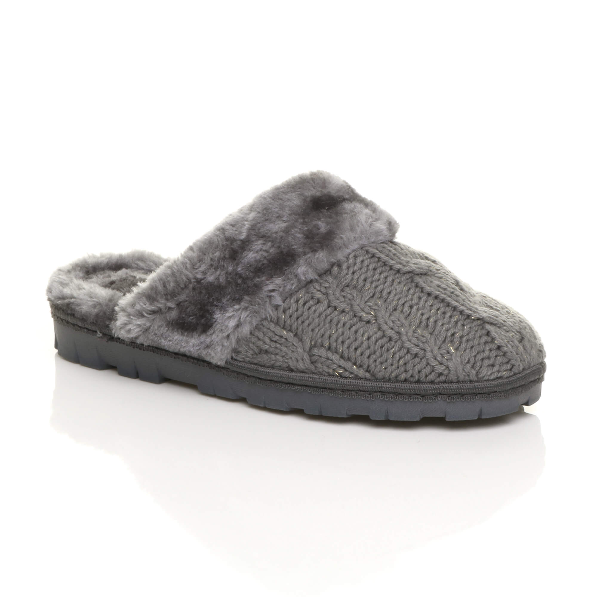 Grey AJVANI Grey Glitter Knitted Mules Slippers, Image 1 of 5