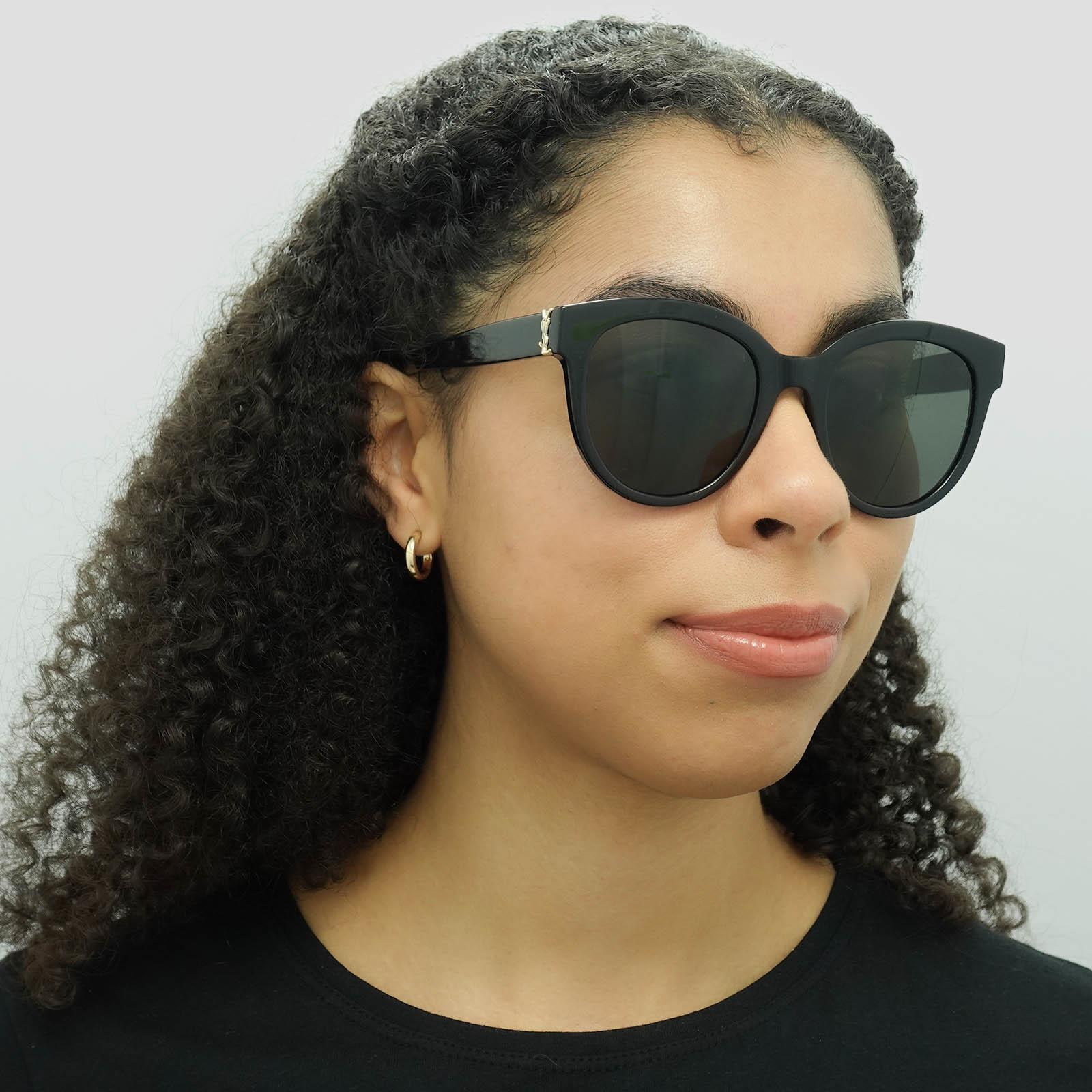 Black Saint Laurent Black Round Black Grey Sunglasses, Image 5 of 6