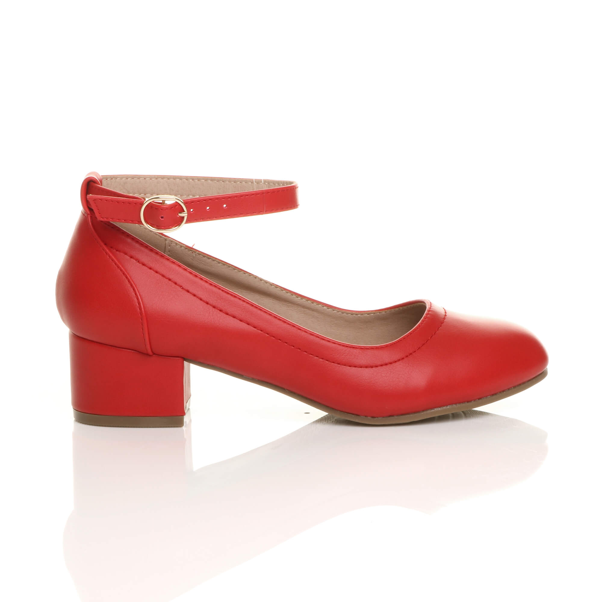 Red AJVANI Red Low Block Heel Ankle Strap Court Shoes, Image 2 of 6