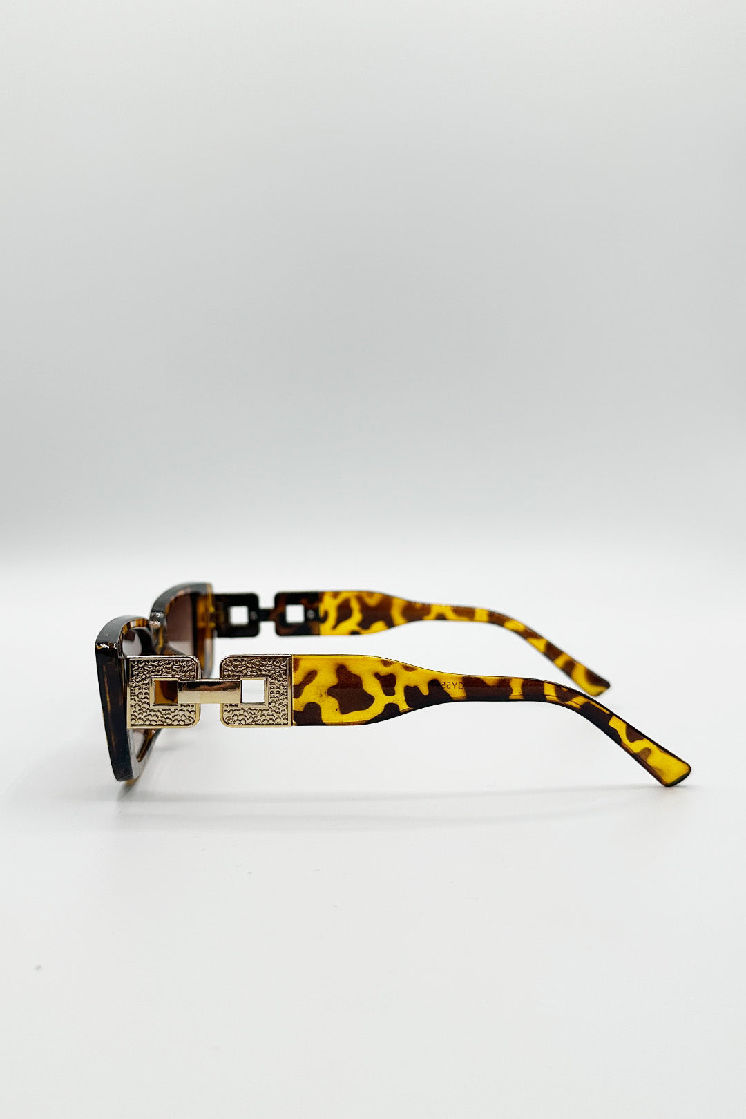 Brown Rectangle Cateye Side Detail Sunglasses In Leopard, Image 5 of 5