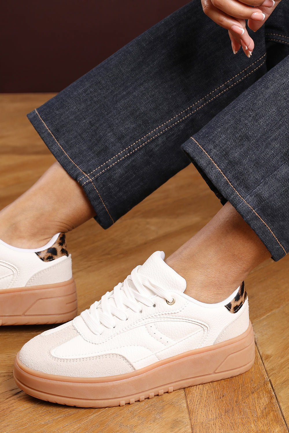 White 'Yulia' Low Wedge Lace up trainer, Image 8 of 8