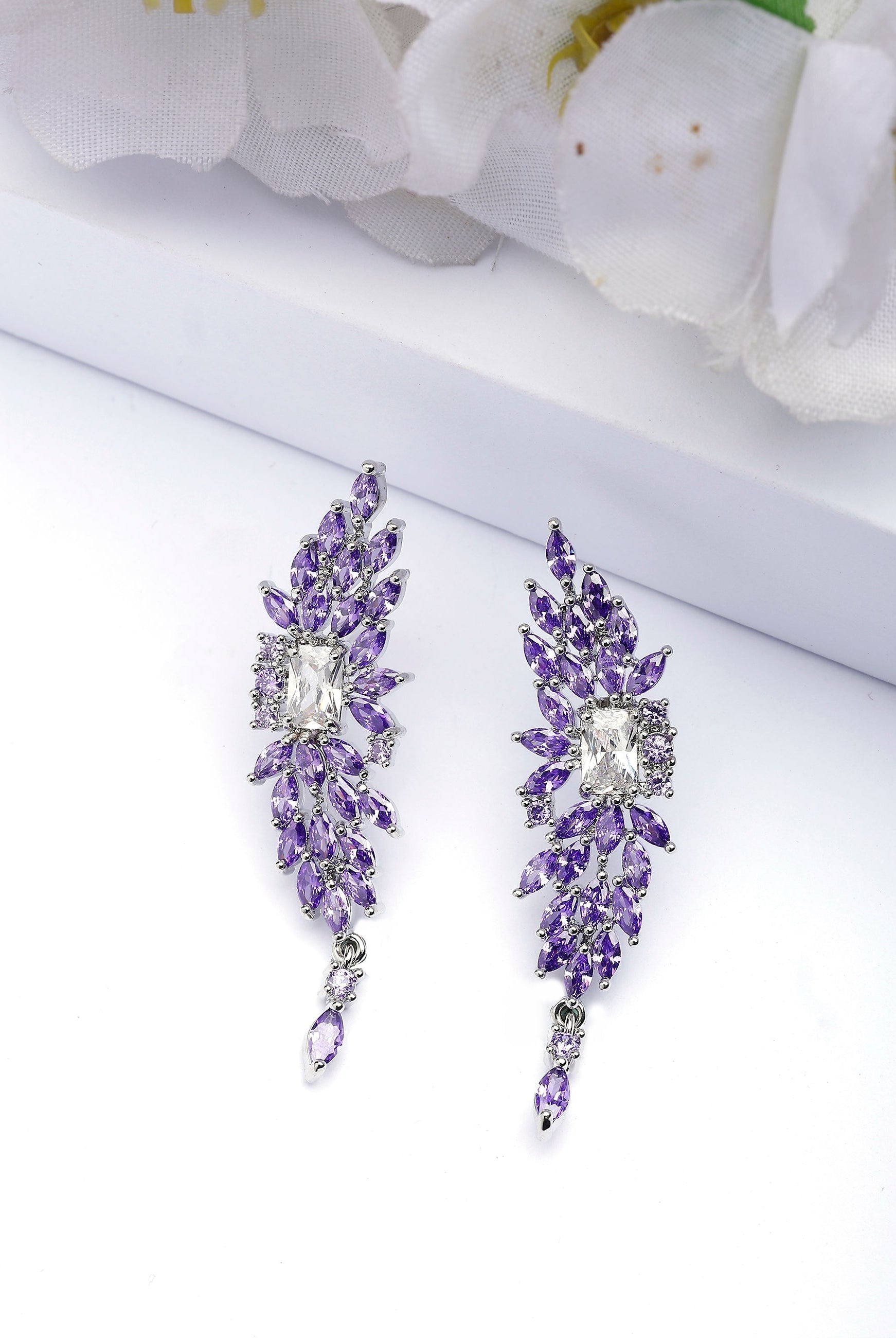 Purple Dazzling Dainty Drop Earrings, Image 2 of 4