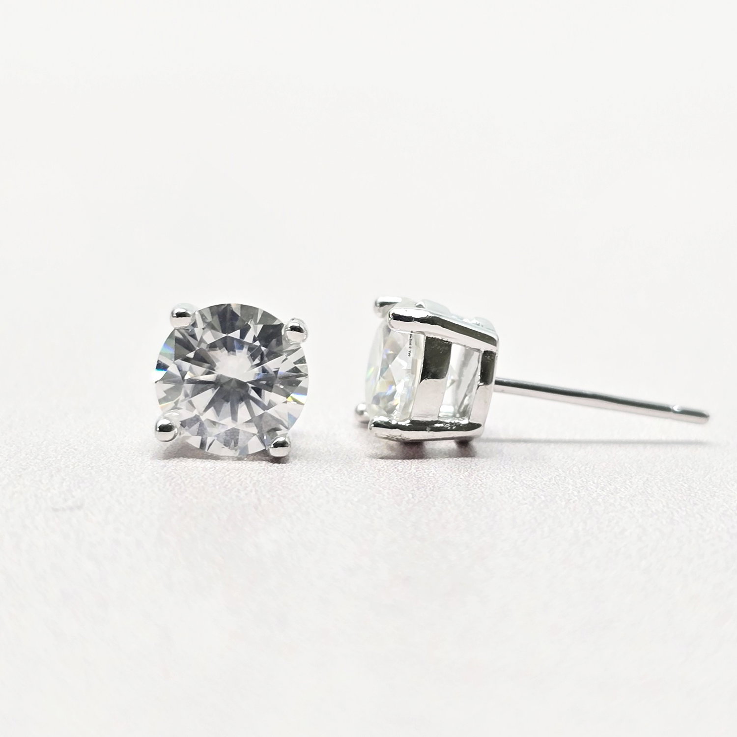 Silver Diamond Moissanite Crystal Sterling Silver Earrings, Image 2 of 2