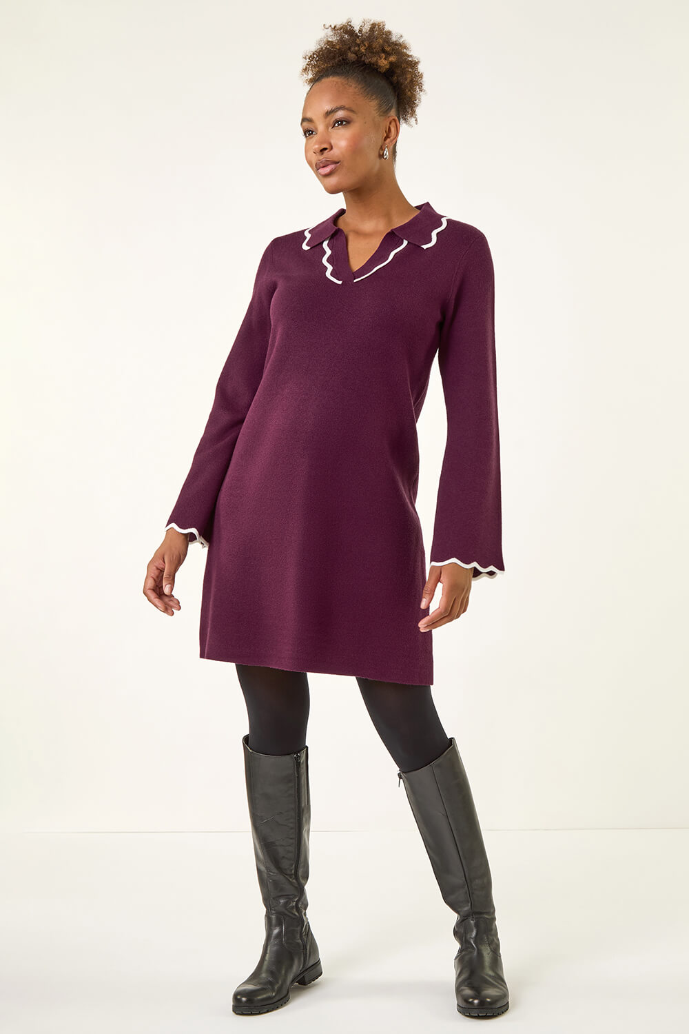Roman Women's Plum Scalloped Edge Knit Dress Size 16