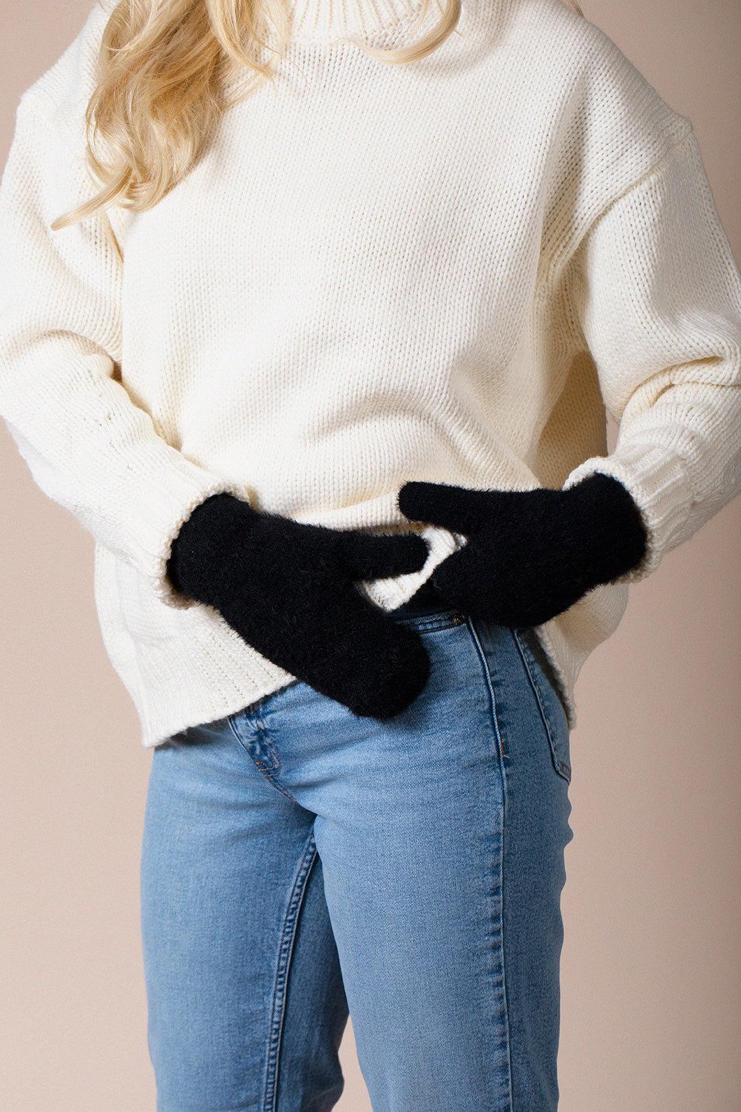 Black SVNX Black Soft Knit Mittens, Image 3 of 4