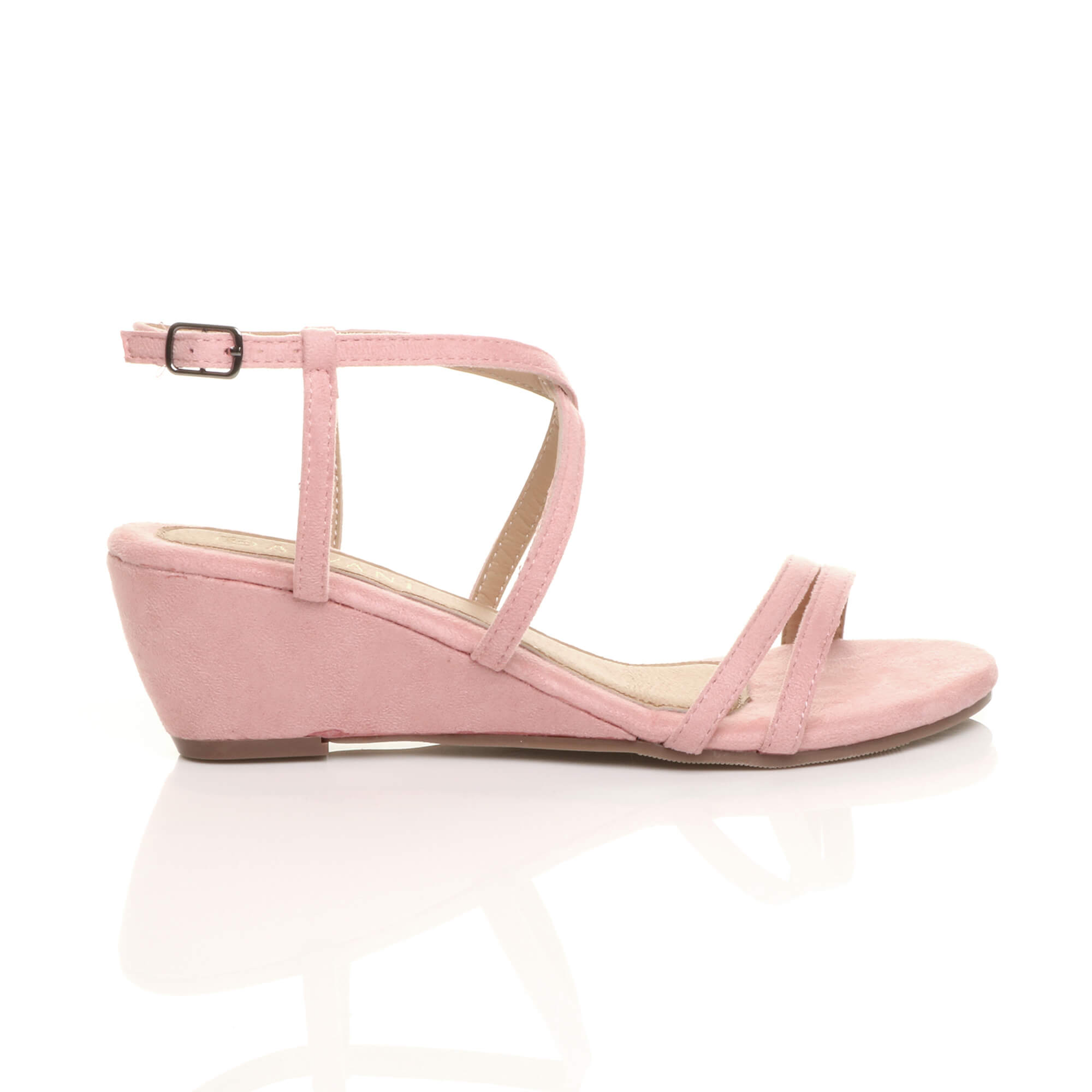 Light Pink AJVANI Light Pink Mid Wedge Heel Crossed Straps Sandals, Image 2 of 6
