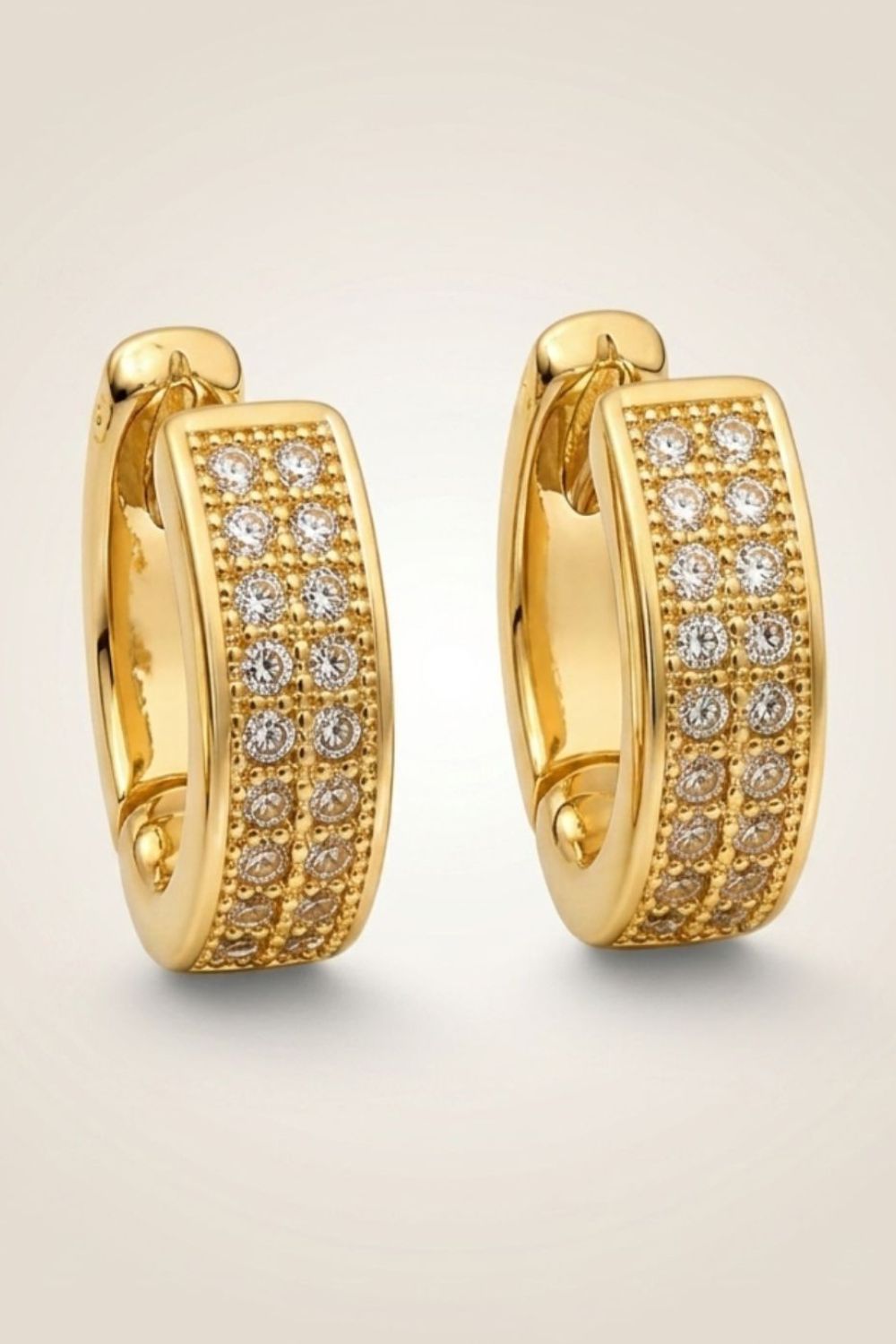 Gold Gold Double-Row Pavé Crystal Huggie Hoops, 1cm, Image 1 of 3
